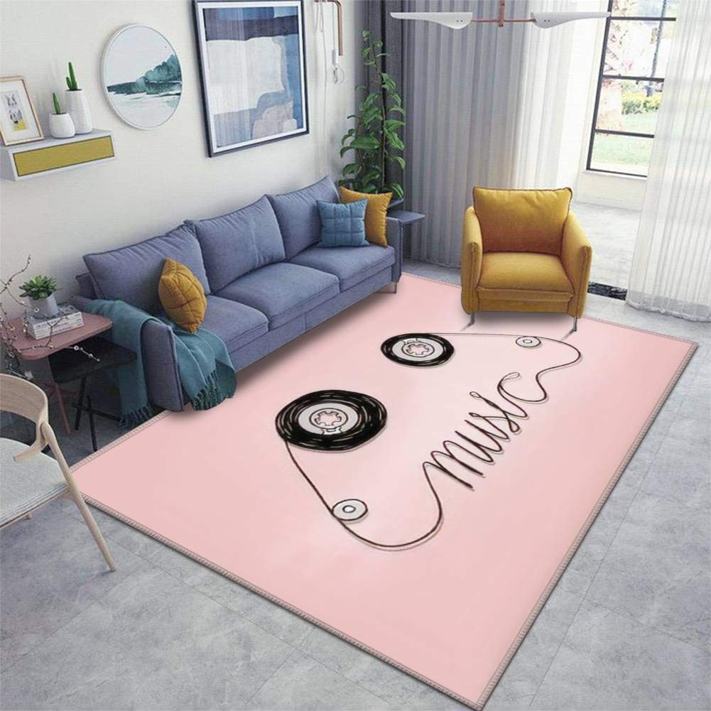 Vintage Cassette Tape Music Graphic Area Rug - Non-Slip Soft Floor Mat for Living Room, Nursery, Yoga & Home Decor | Indoor/Outdoor Runner Carpet with Retro Music Background Design