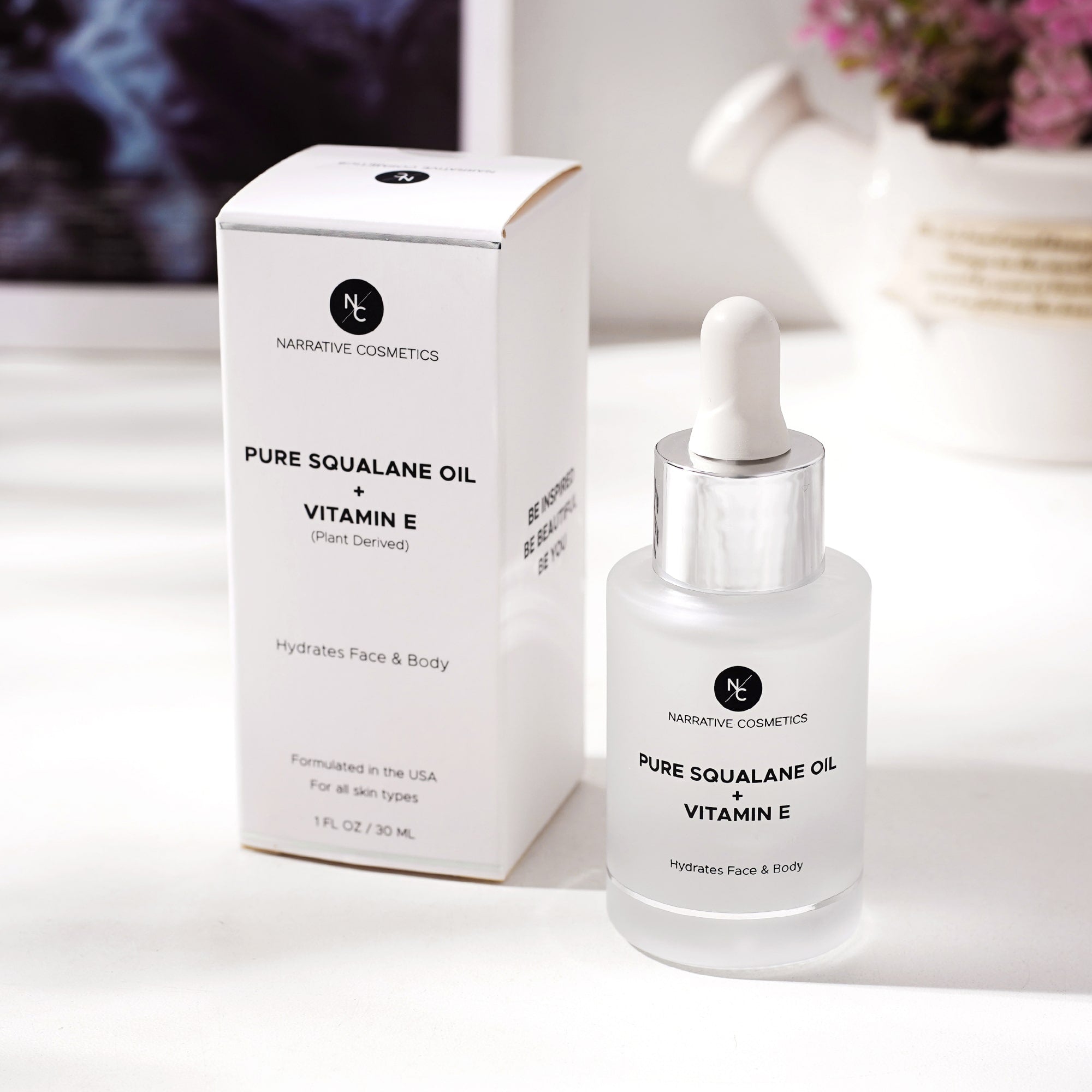 Pure Squalane Oil with Vitamin E - 1 Fl Oz (30ml) for Hydrating Skin & Hair - Perfect for Dry Skin Care, Anti-Aging & Night Routine