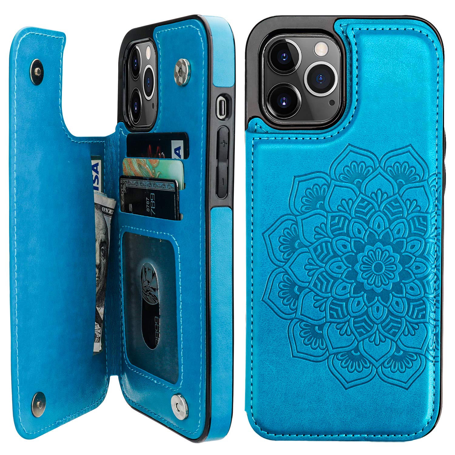 Vaburs iPhone 12 Pro Max Wallet Case with Card Holder - Embossed Mandala Flower PU Leather Cover with Magnetic Closure | Shockproof Flip Design for 6.7