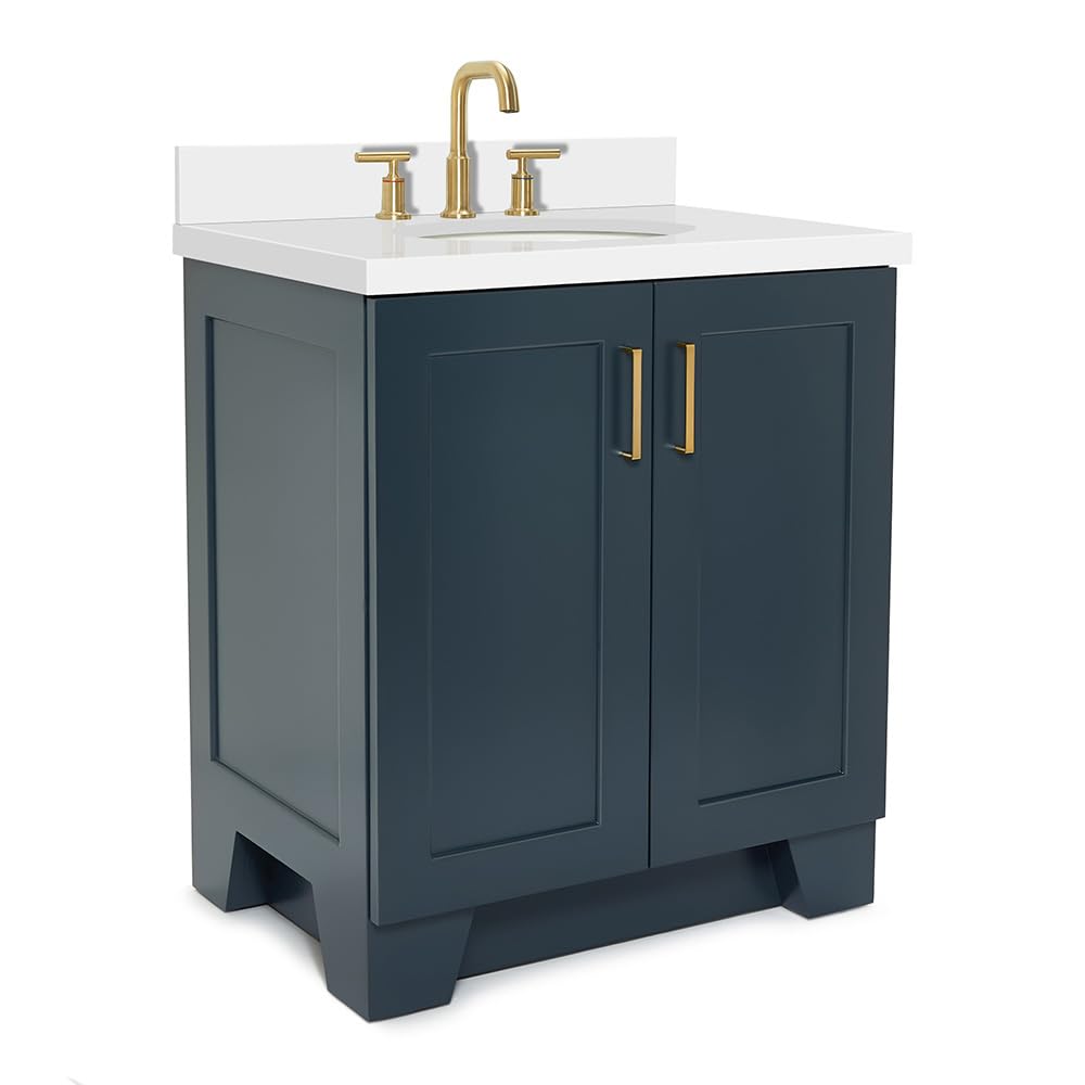 Midnight Blue Bathroom Vanity with Sink - Solid Wood Cabinet & Quartz Top for Modern Bathrooms