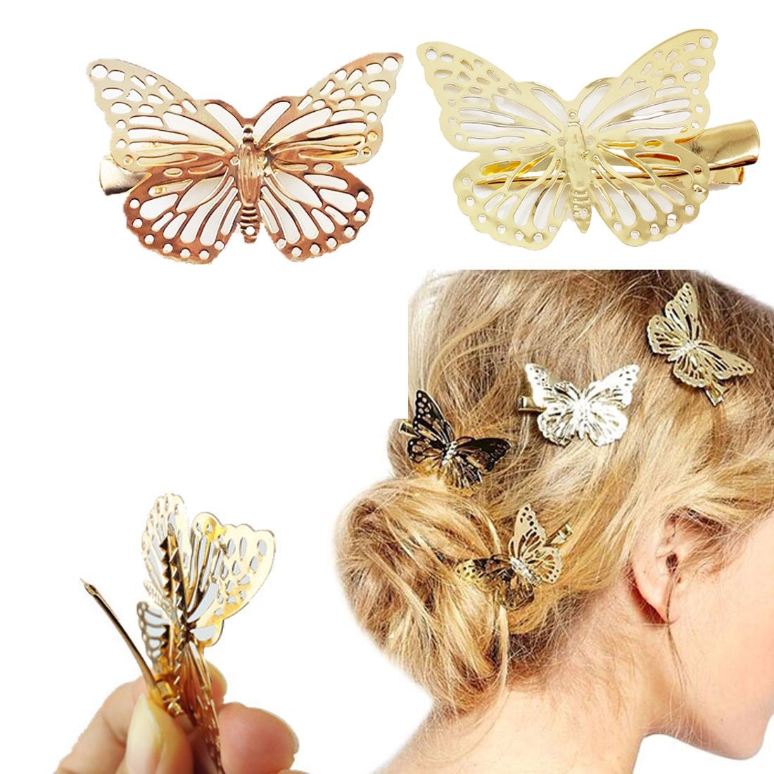 Yueton 2-Pack Golden Butterfly Hair Clips for Women - Elegant Bridal Hair Accessories & Wedding Headpieces - Perfect for Weddings, Prom, Parties & Special Occasions