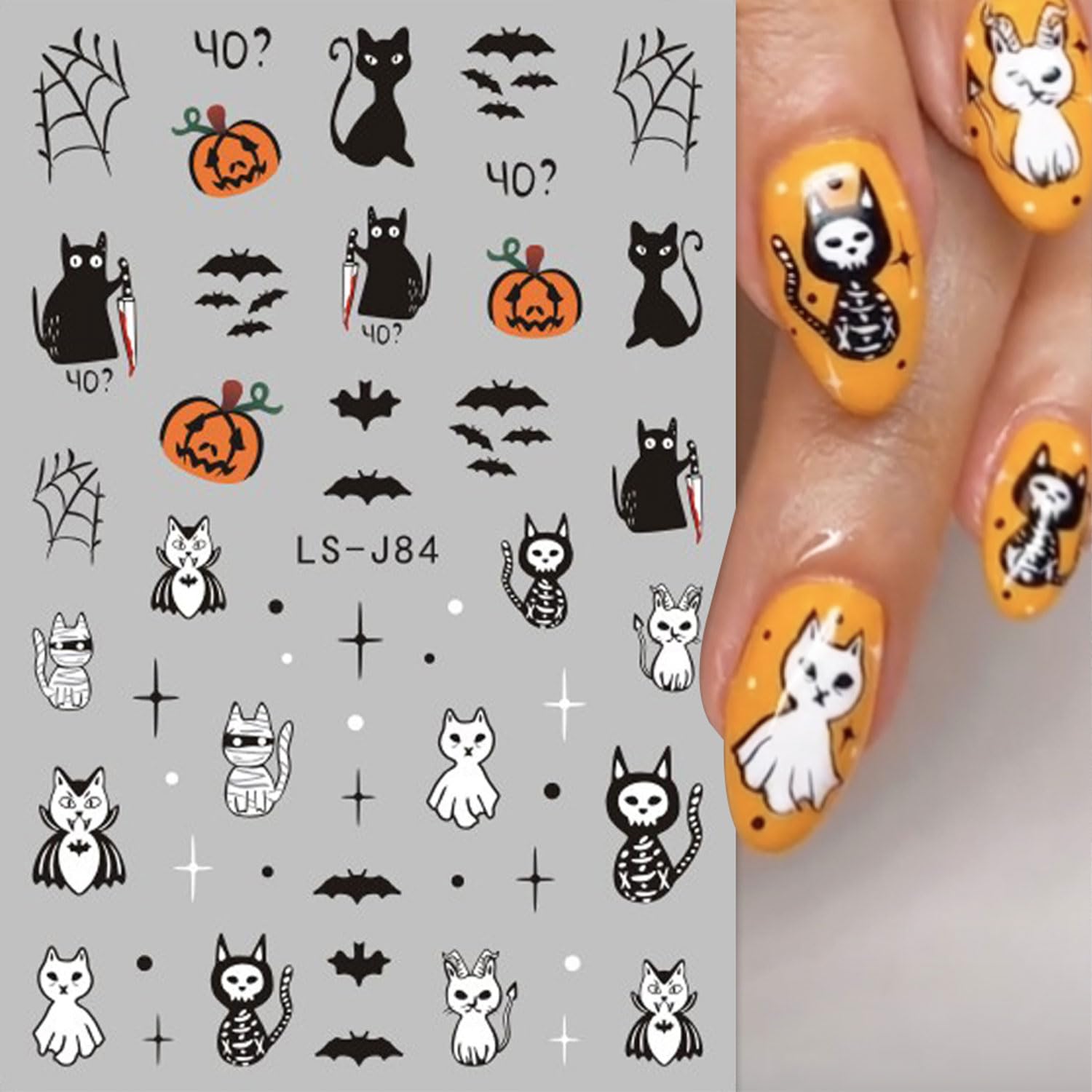 9PCS Halloween Nail Art Stickers - 3D Self-Adhesive Pumpkin Ghost Bat Cat Skull Designs for Manicure | Fall Nail Decorations for Women & Girls | DIY Nail Art Supplies | Perfect for Halloween Parties, Autumn Nail Art & Spooky Season Decor