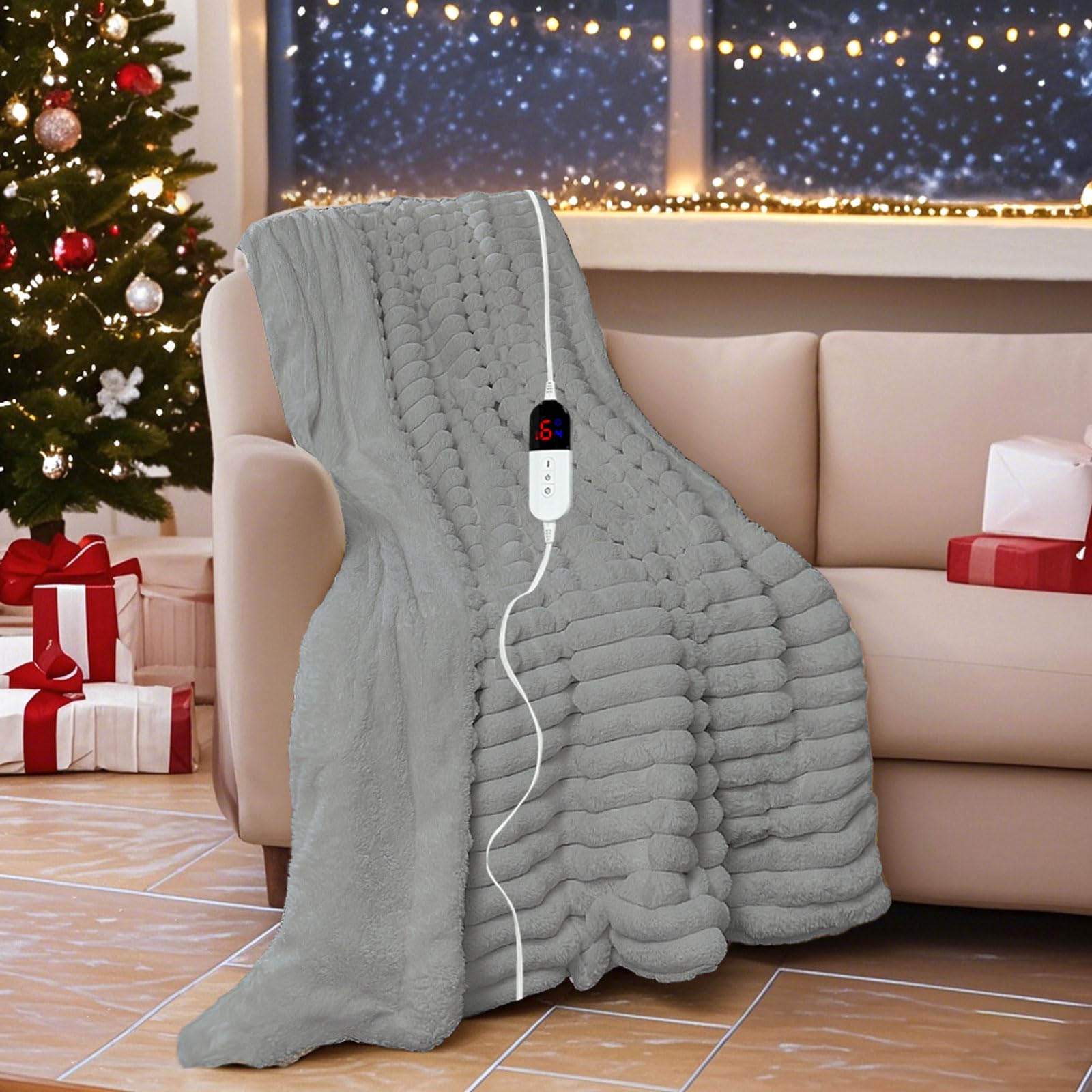 Electric Heated Blanket with Dual Controller - 6 Adjustable Heat Levels & 10-Hour Auto Shutoff - Fast Warming ETL Certified Fleece Blanket (84x90 Inches, Light Gray) for Winter Nights, Bedroom Comfort & Cozy Home Relaxation
