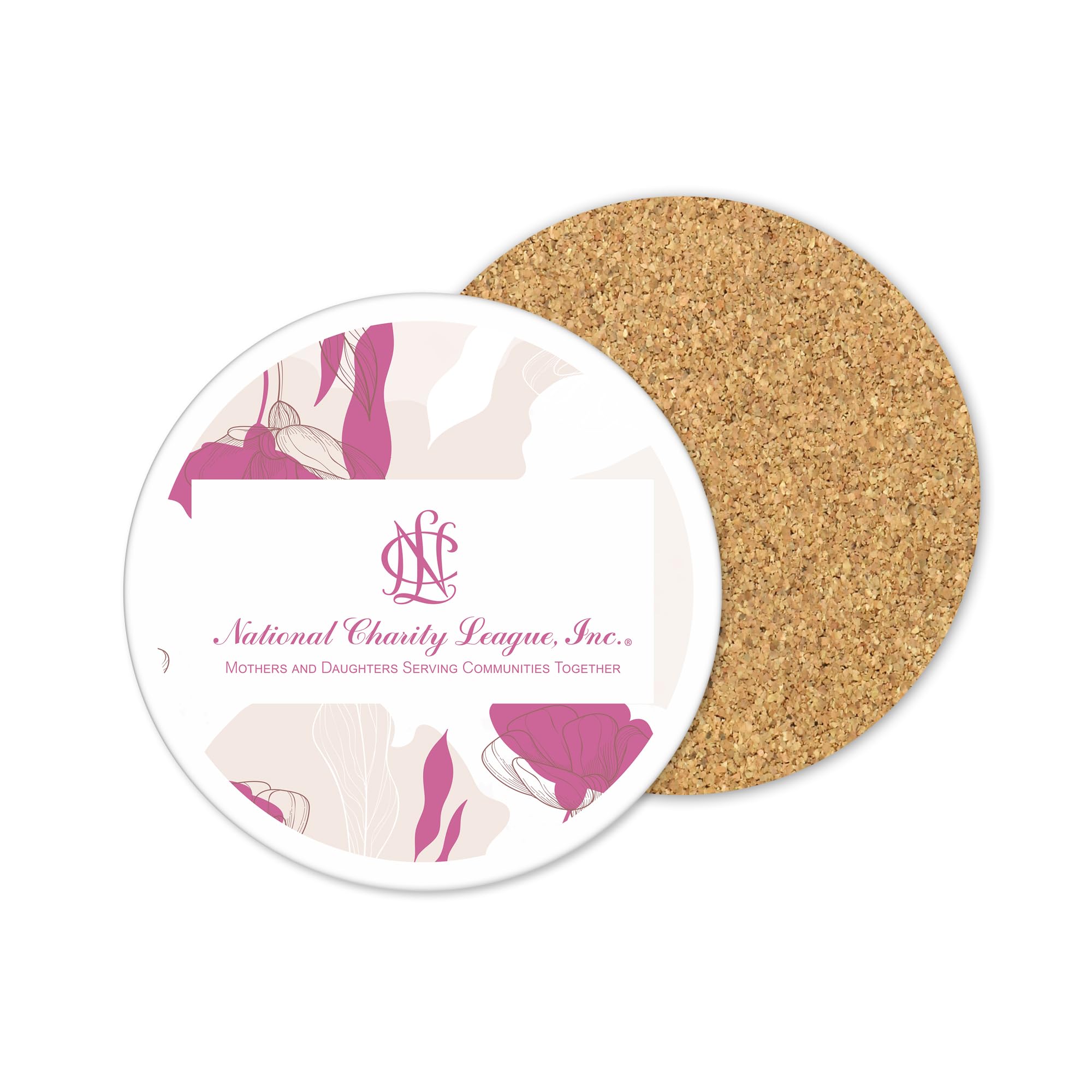 National Charity League Cork-Backed Hardboard Drink Coasters Set of 4 - Round Beverage Coasters for Coffee, Wine & Cocktails - Perfect for Home, Office & Party Use
