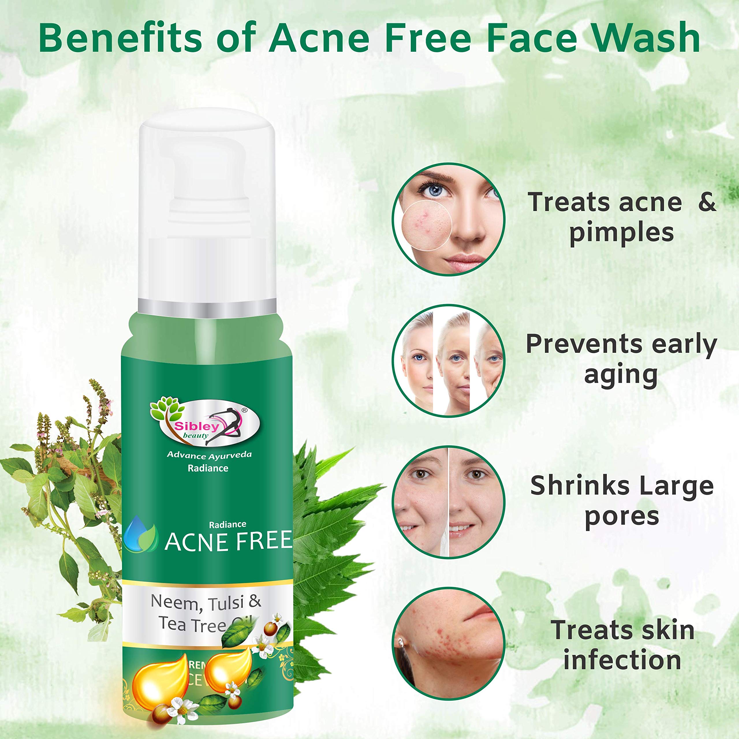 **Sibley Beauty Facial Kit - Wine Facial Kit (155g + 10ml Serum) Pack of 6 + Neem Tulsi Tea Tree Oil Acne Face Wash (100ml) for Men & Women - Normal, Oily, Dry & Combination Skin - Deep Cleansing & Glow Boost for Daily Skincare Routine**