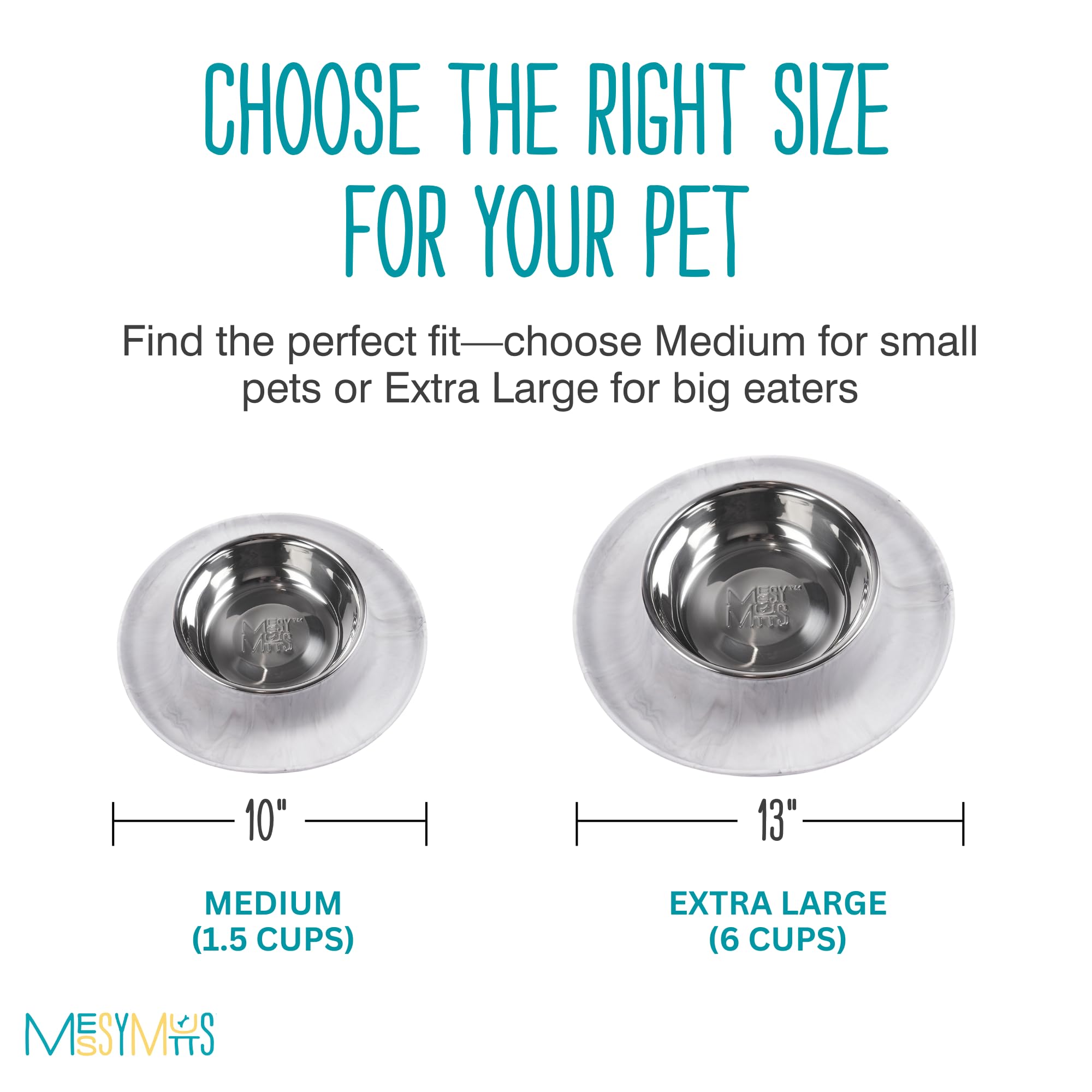 Messy Mutts Single Silicone Feeder with Non-Skid Stainless Steel Bowl - 1.5 Cup Pet Food Dish for Dogs & All Pets | Medium Size Marble Design | Perfect for Messy Eaters & Travel Use