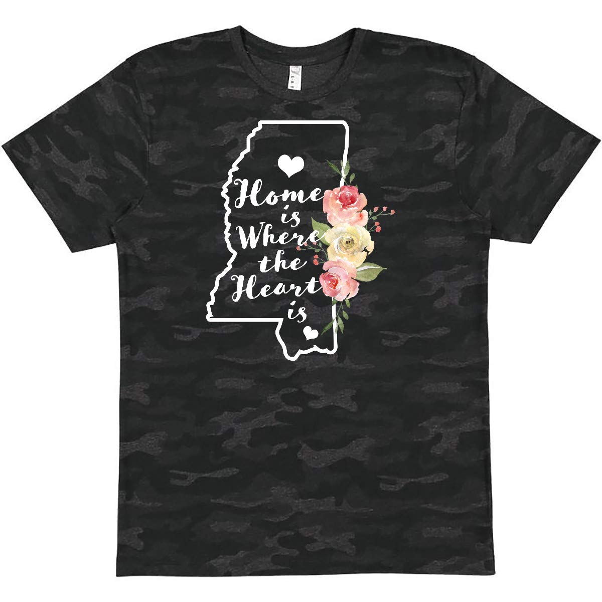 Inktastic Mississippi Home is Where The Heart is Watercolor Print T-Shirt - Soft Cotton Tee for Casual Wear, Travel & Southern Pride Outfits