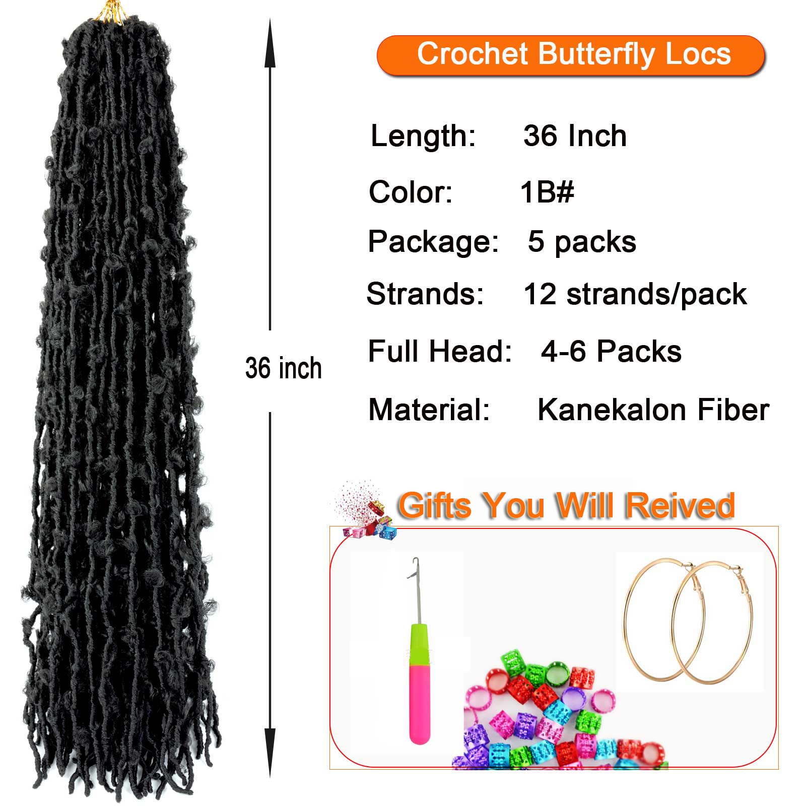 Butterfly Locs Crochet Hair 36 Inch - 5 Pack Long Distressed Faux Locs for Women - Pre-Looped Crochet Braiding Hair Extensions (1B#) - Perfect for Protective Styles, Boho Looks & Everyday Wear