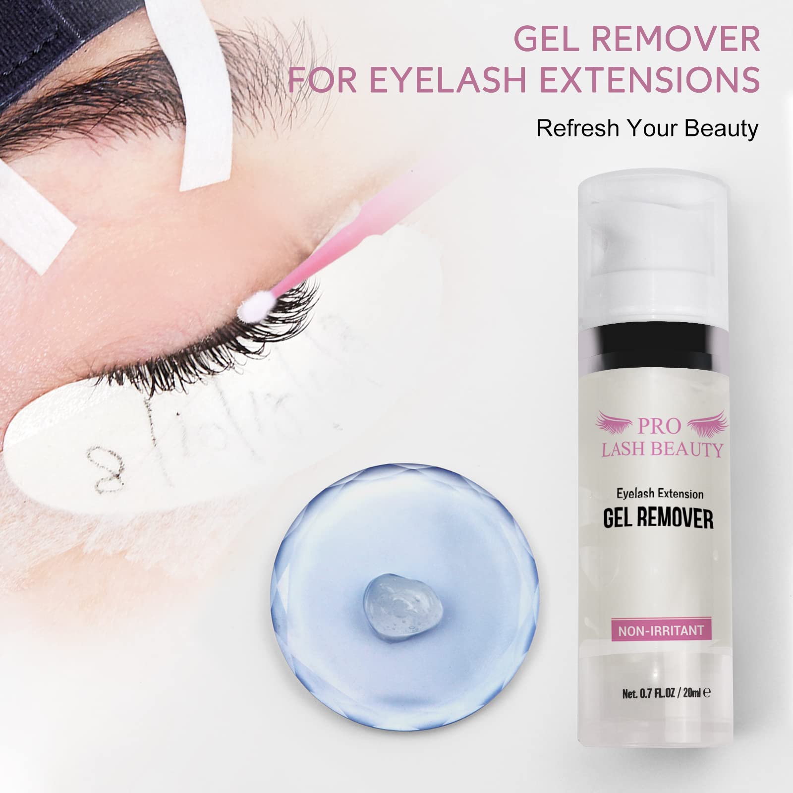 Professional Eyelash Extension Remover Gel - 20ml Fast-Acting Lash Adhesive Dissolver, Gentle & Fragrance-Free Formula with Applicator Brushes, No Irritation, Works in Under 60 Seconds | Perfect for Salon Professionals & At-Home Lash Care