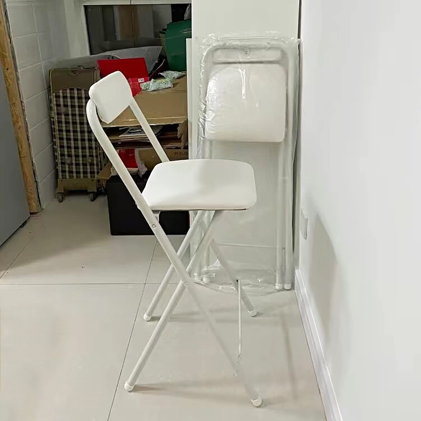 Foldable Padded Bar Stool with Backrest & Footrest - Counter Height Adjustable Stool for Kitchen, Game Room, Bar, or Outdoor Use - Space Saving Collapsible Design (1 PC)