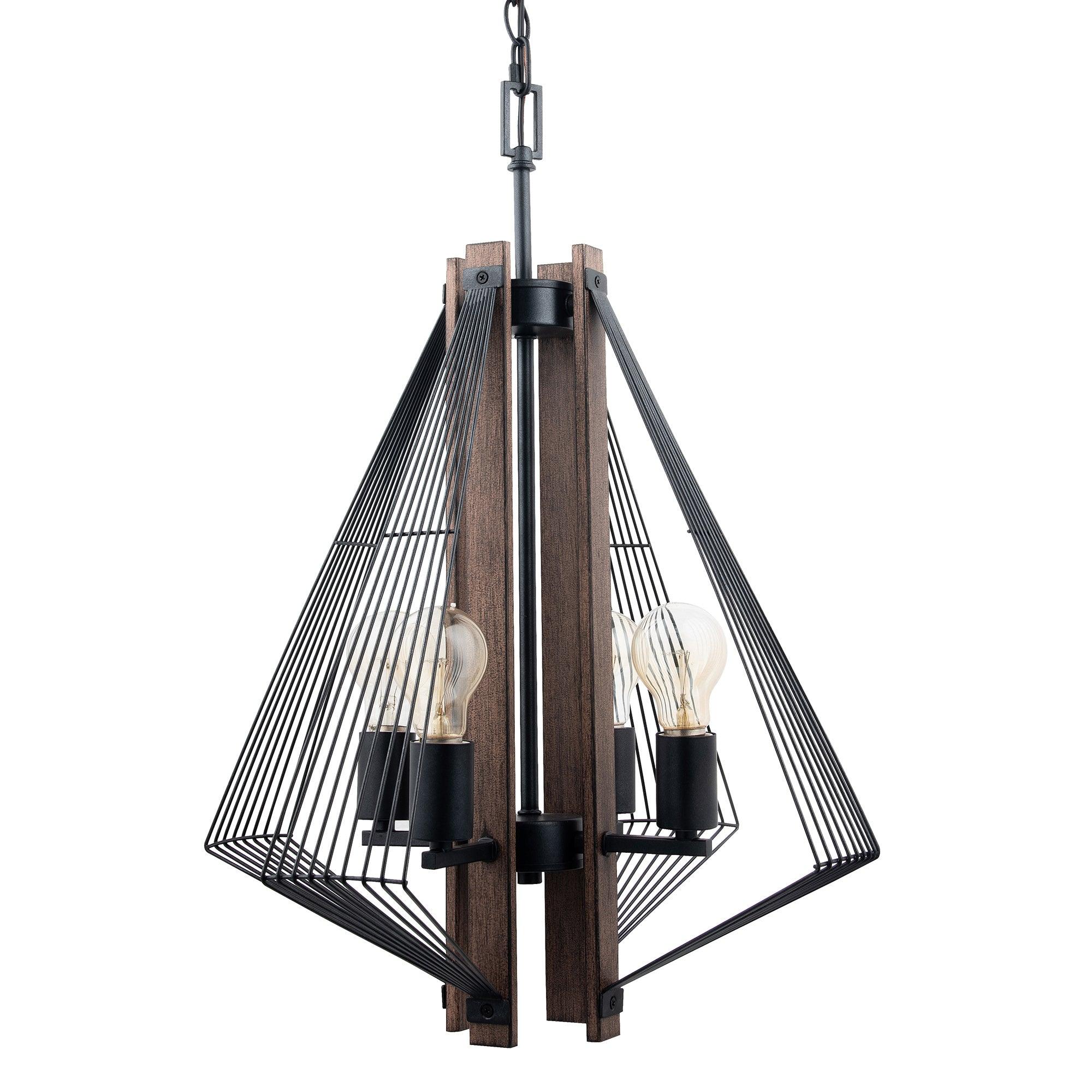 Zenith 4-Light Black & Wood Dimmable Pendant Light Fixture for Kitchen Island, Dining Room, or Living Room Ceiling Lighting