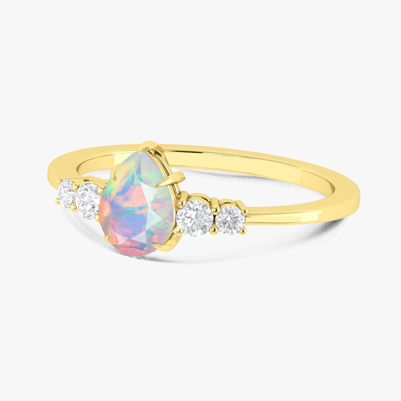 Natural White Ethiopian Opal Faceted Pear Ring - Elegant Jewelry for Weddings, Parties & Special Occasions