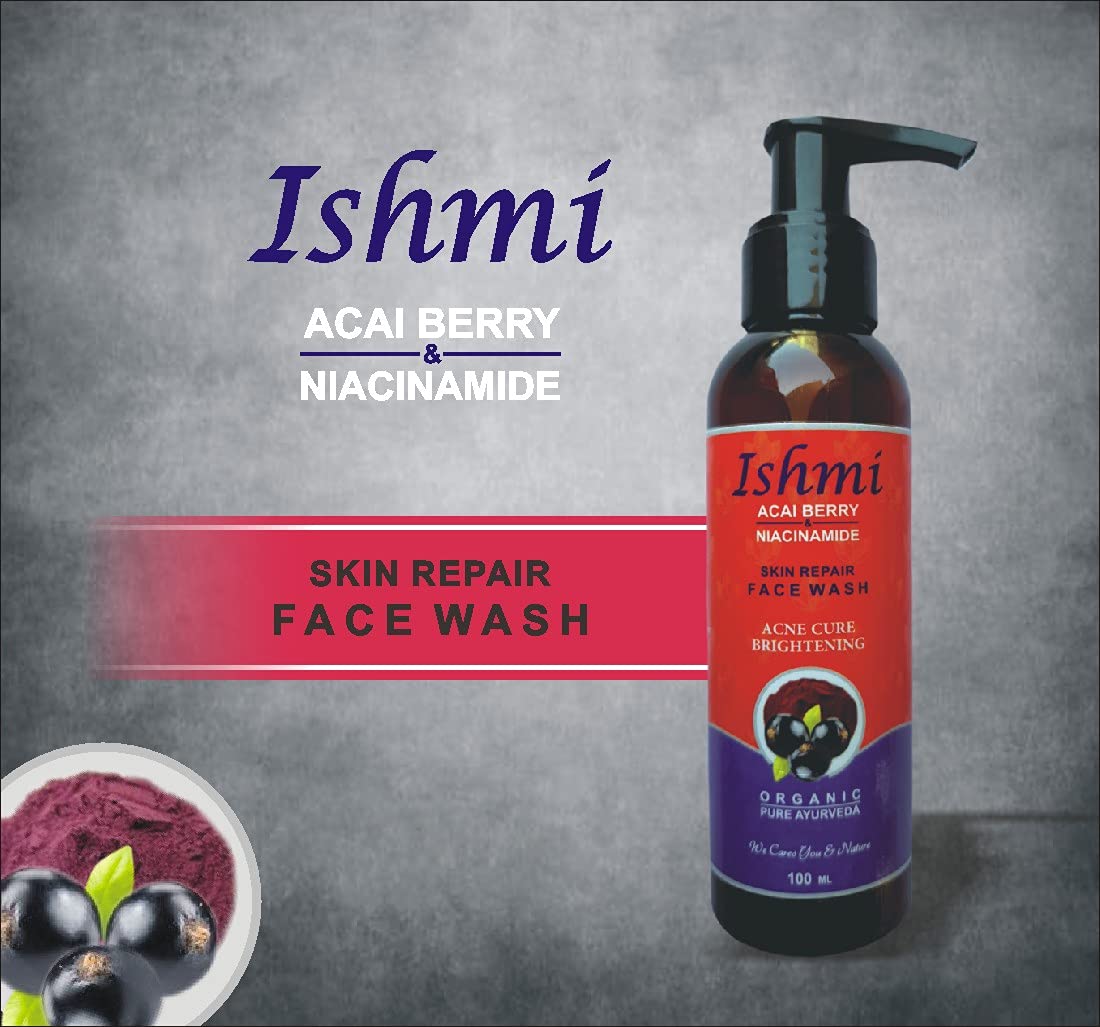 Ishmi Acai Berry & Niacinamide Face Wash - 100ml | Hydrating & Gentle Cleanser for Acne, Pimples & Combination Skin | SLS, Paraben & Silicone Free | Daily Skincare Routine for Clear, Glowing Skin