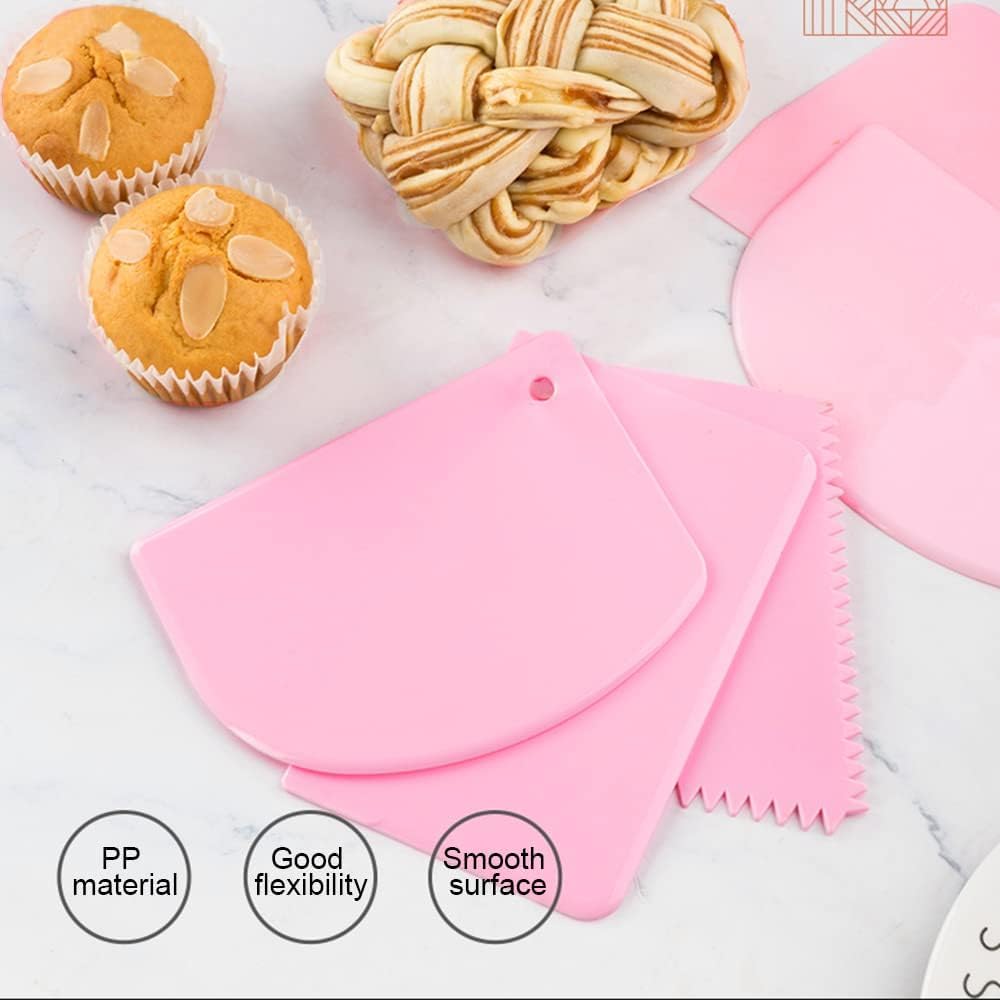 Lukzer 3-Piece Plastic Cake Scraper Set - Dough Bench Scraper, Cake Cutter & Smoother for Fondant, Icing, Pastry Decorating - Essential Baking Tools for Cake Decorating, Cookie Dough Cutting & Kitchen Prep