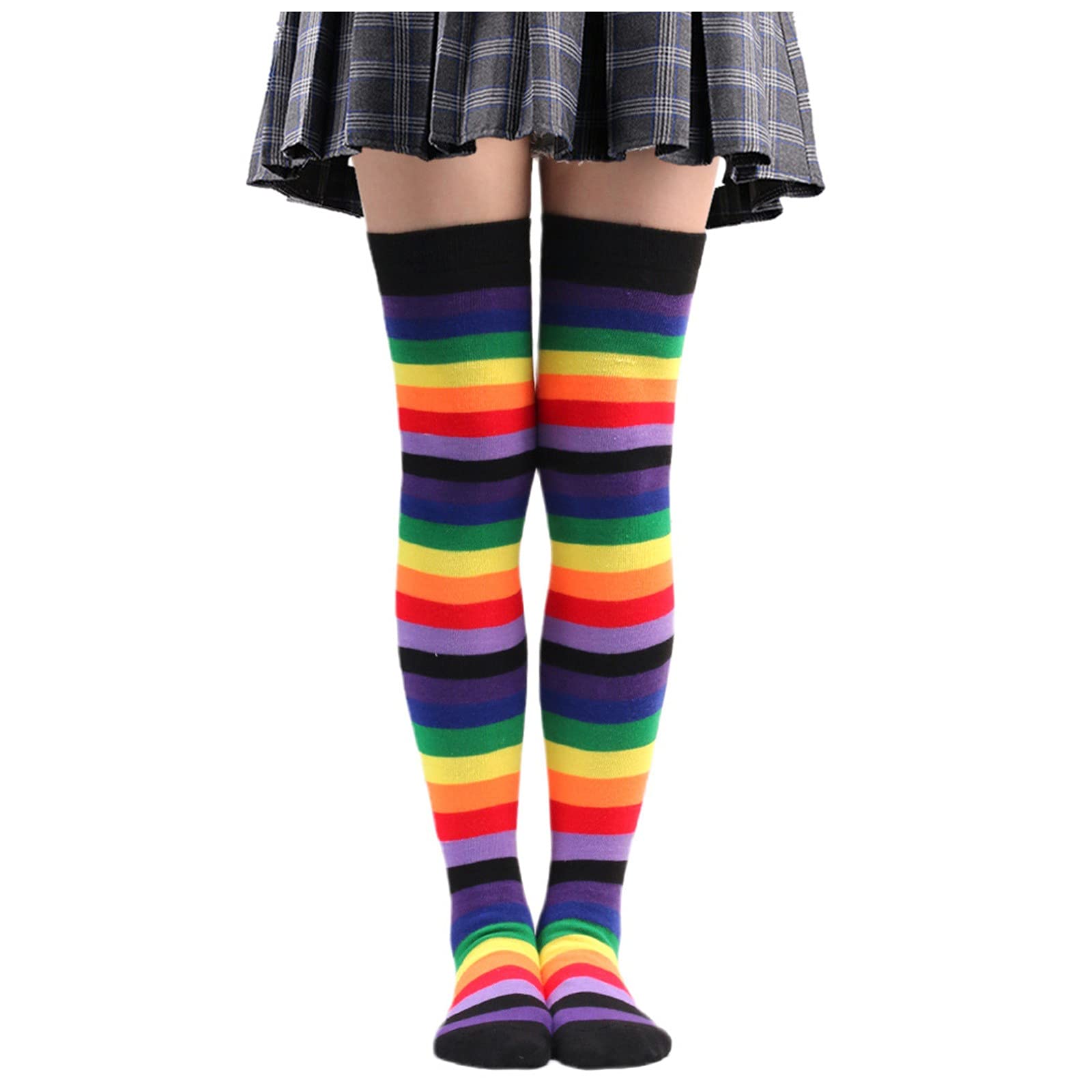 Women's Thigh High Stockings - Colorful Striped Over The Knee Socks, Long Tube Crew Socks for Fashion & Style | Perfect for Cosplay, Office Wear & Winter Outfits
