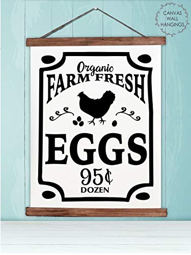 Farm Fresh Eggs Wood Canvas Sign Wall Hanging - 23x30 Inch Chicken Wall Art for Farmhouse Decor, Kitchen, Dining Room & Country Style Home