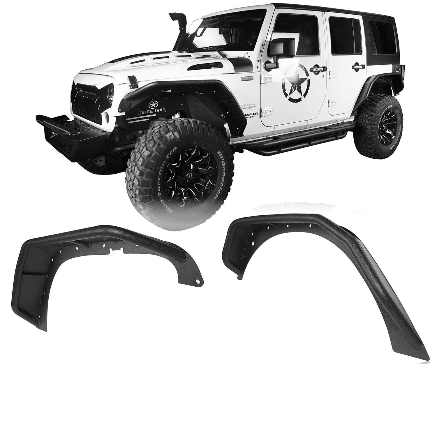 Flux Tubular Fender Flares for 2007-2018 Jeep Wrangler JK - Heavy Duty Off-Road Protection | Perfect for Jeep Modifications & Trail Adventures