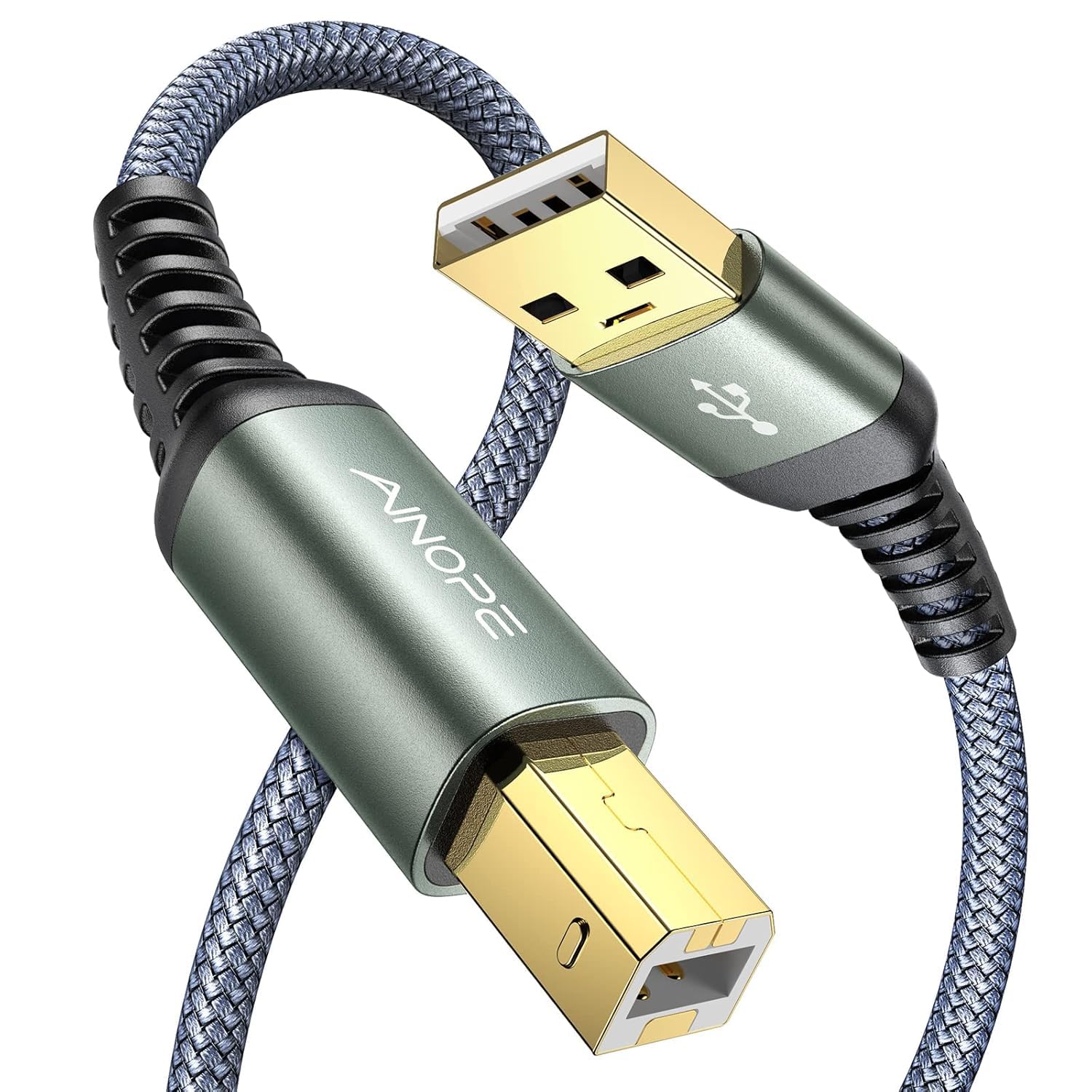 AINOPE USB A to USB B Printer Cable - High-Speed USB 2.0 Nylon Braided Cord for HP, Canon, Brother, Dell, Epson, Lexmark Printers - 6.6ft Grey - Perfect for Home Office & Studio Printing