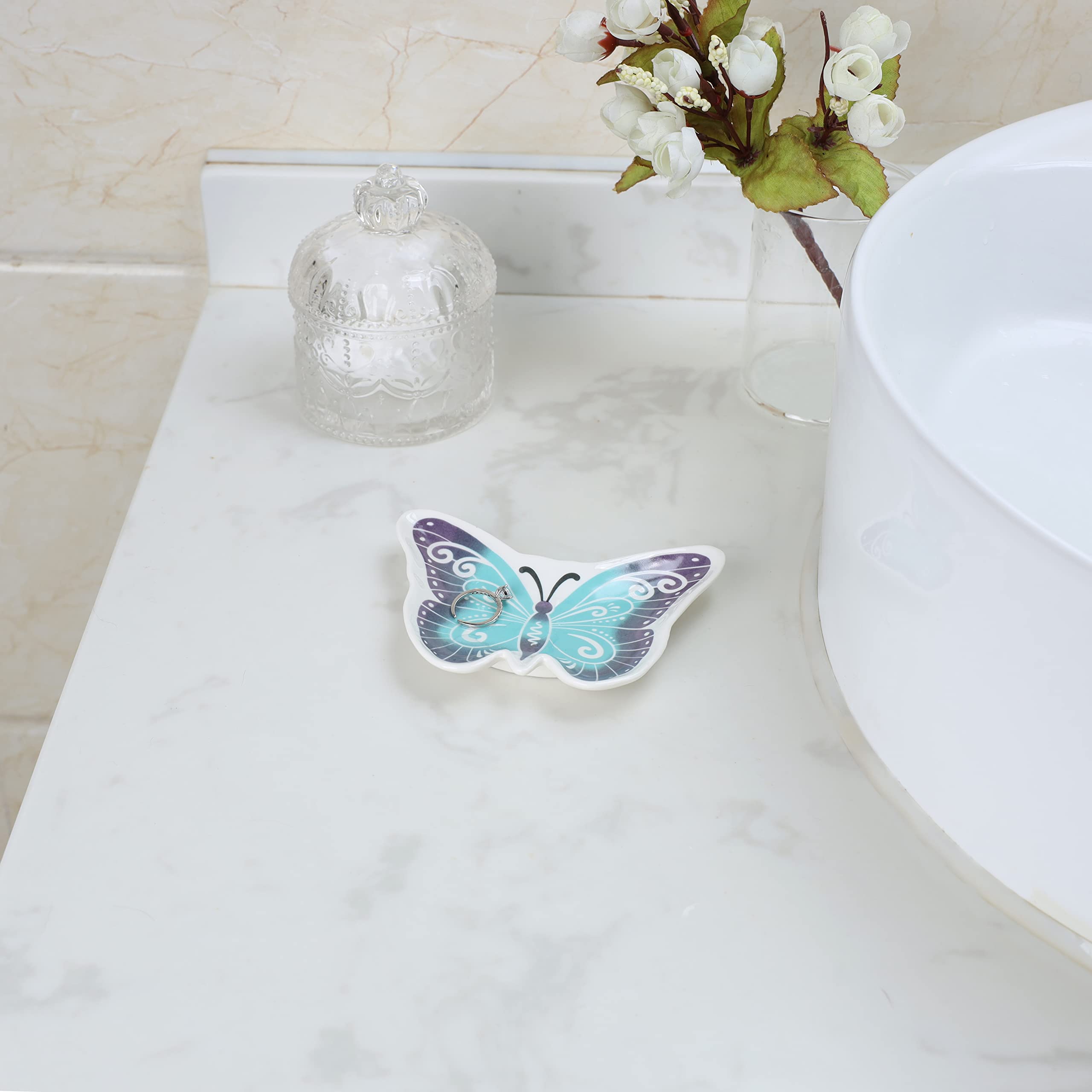 Butterfly Jewelry Dish - Ceramic Trinket Tray for Women | Home Decor Gift for Butterfly Lovers