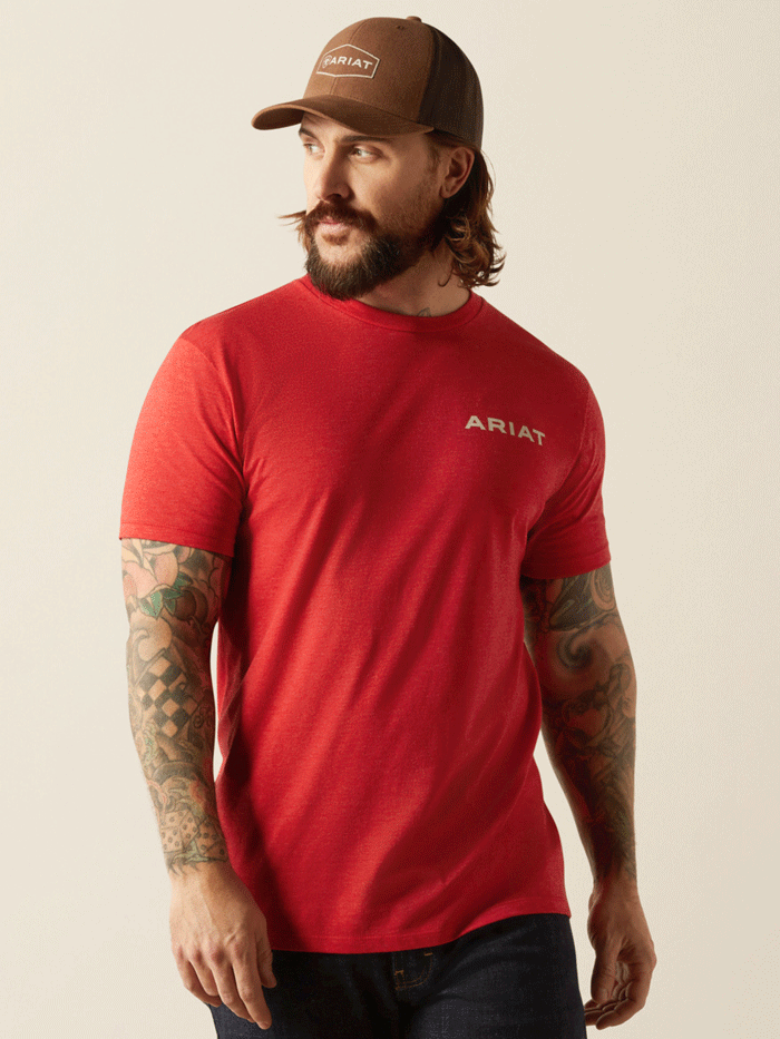 Ariat Men's Original Flag Scope T-Shirt - Red Heather - Comfortable Cotton Tee for Casual Wear & Outdoor Activities