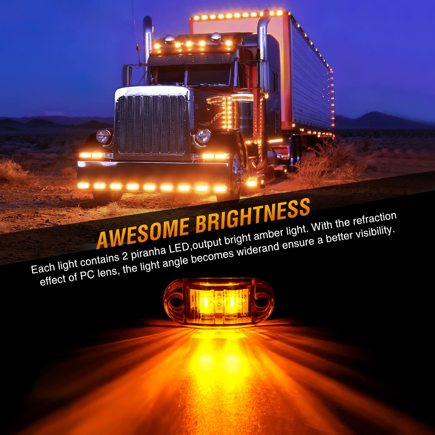 Nilight 2.5 Inch Oval LED Side Marker Lights - 10PCS Waterproof Surface Mount Clearance Lights for Trucks, Trailers, Campers & Boats (10-30V) - Perfect for Night Driving Safety & Vehicle Visibility