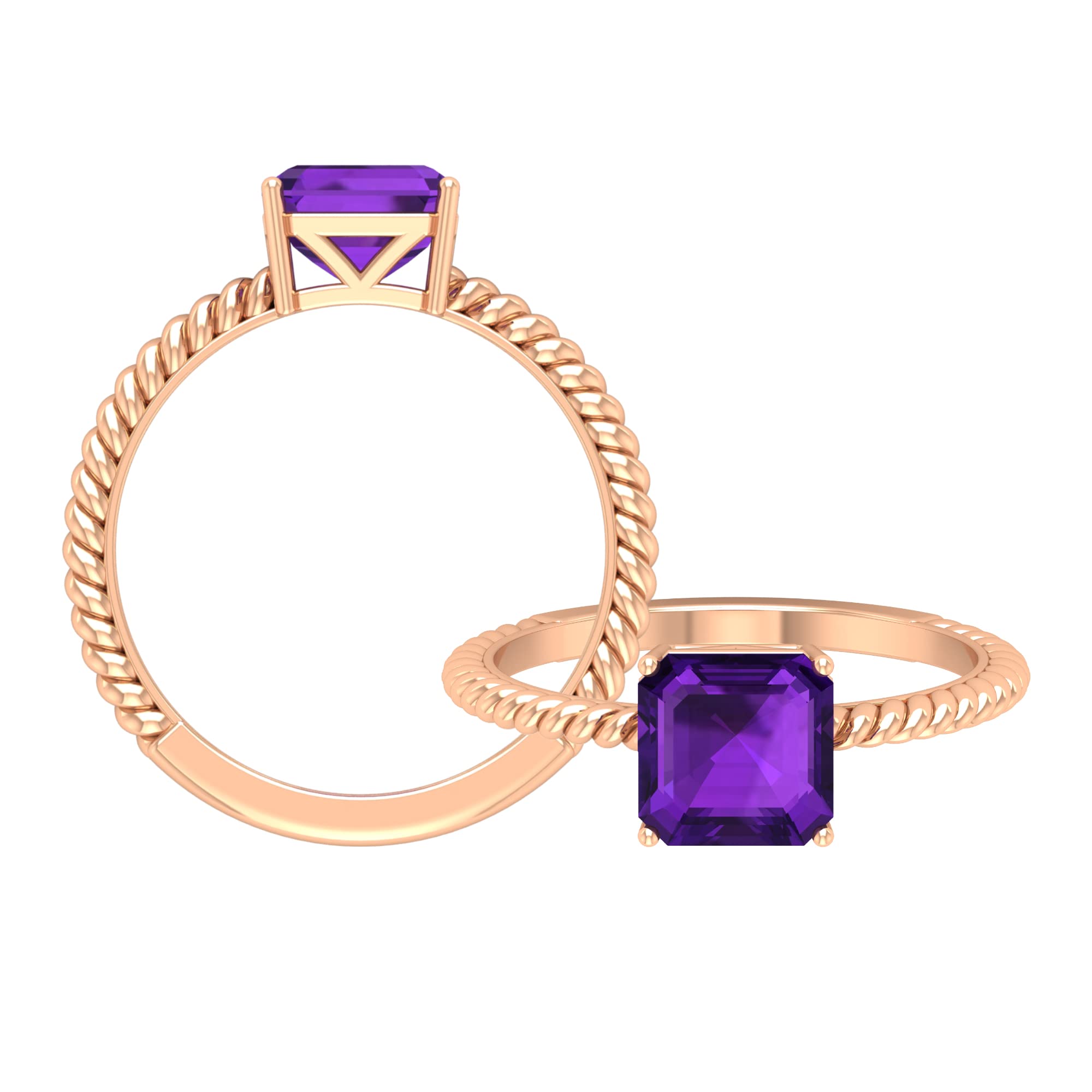 2 CT Natural Amethyst Ring for Women - 7 MM Asscher Cut Solitaire Ring in 14K Solid Gold, February Birthstone Jewelry | Perfect for Valentine's Day, Anniversary Gifts & Special Occasions
