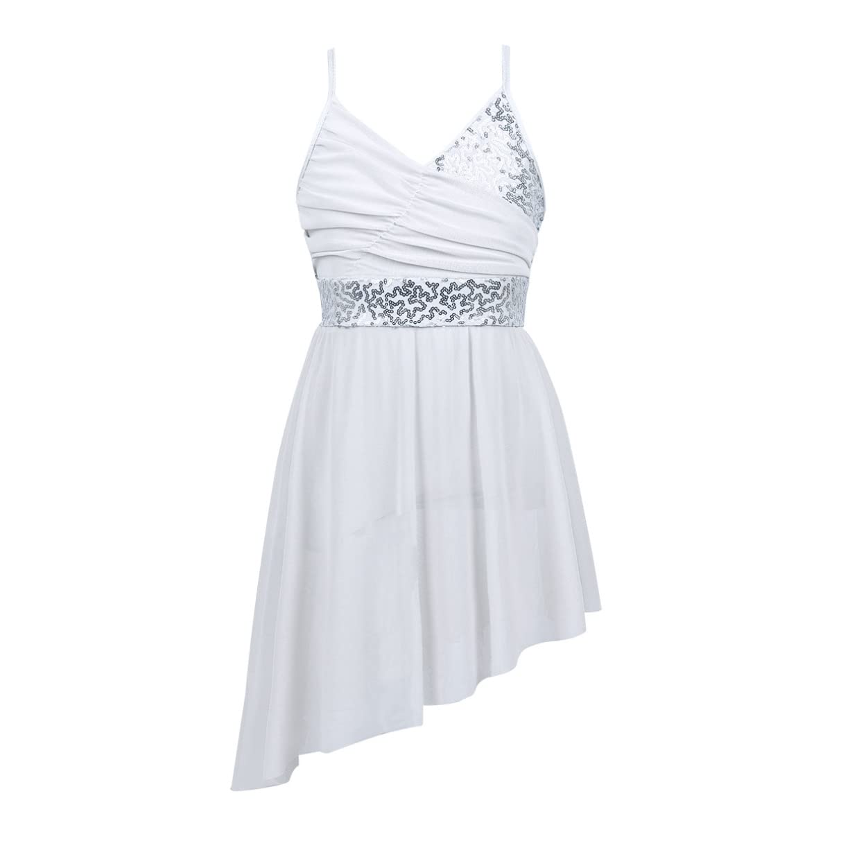 TiaoBug Girls Spaghetti Strap Chiffon Ballet Dance Dress with Empire Waist - Gymnastics Leotard Overlay Lyrical Ballerina Costume for Recitals, Competitions & Performances - Perfect for Dance Classes, Stage Shows, and Ballet Practice