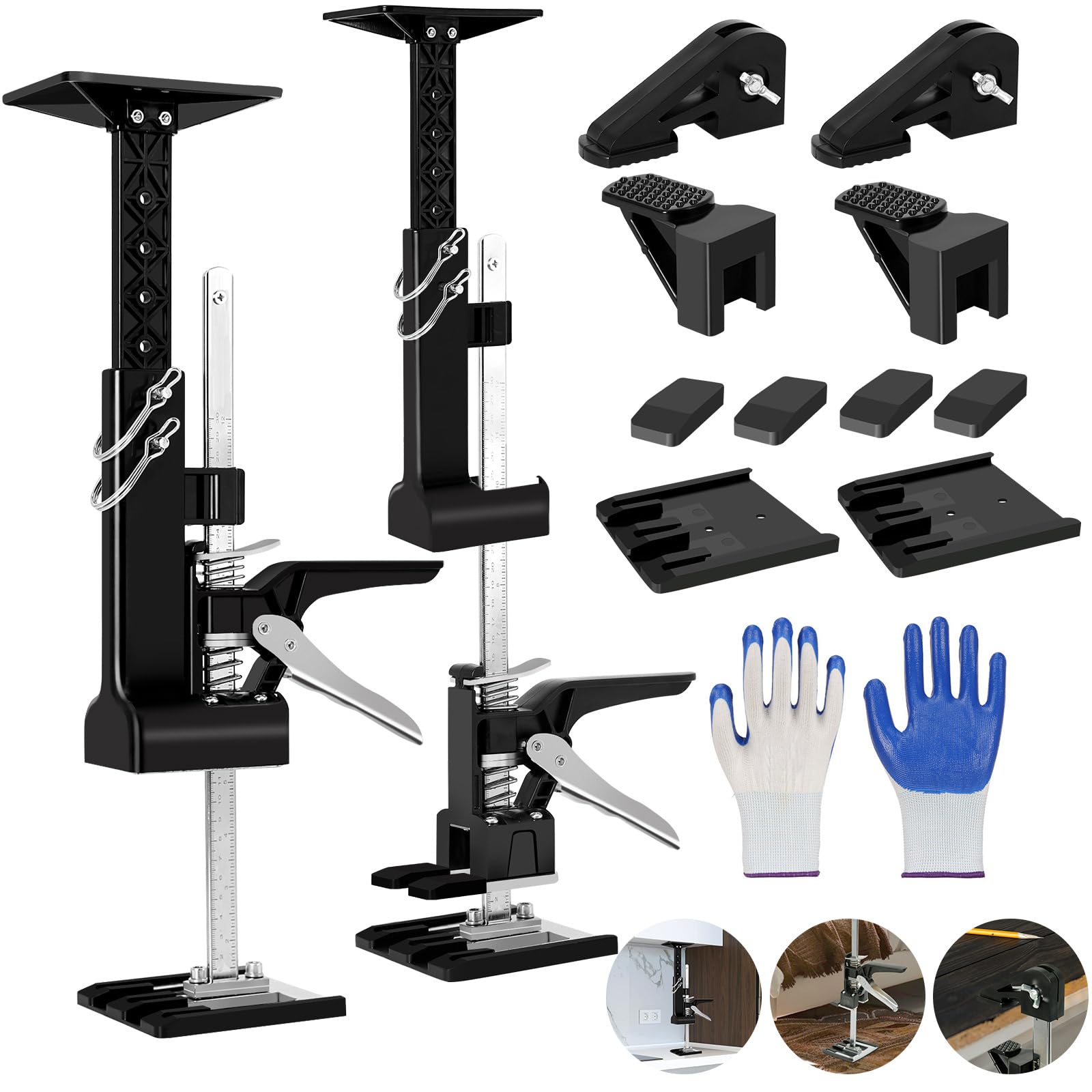 PUNCHMAN 2-Pack Upgraded Hand Lifting Jack Tool - Multi-Functional Arm Jack for Cabinets, Drywall & Furniture | Bed Lifter with Adjustable Height & Gloves Included | Third Hand Support System for Home Improvement & DIY Projects