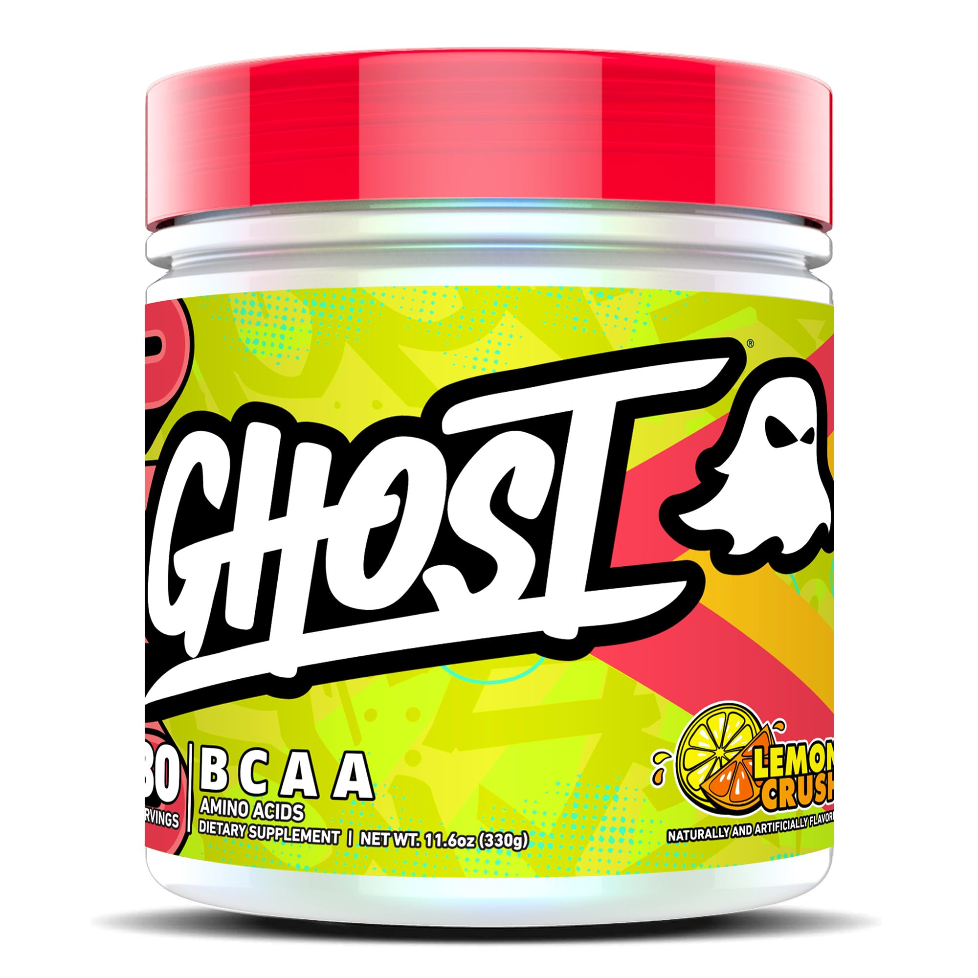 GHOST BCAA Powder Amino Acids Supplement - Lemon Crush Flavor, 30 Servings, Sugar-Free Pre, Intra & Post Workout Recovery Drink with 7G BCAAs | Ideal for Muscle Recovery, Endurance & Gym Performance