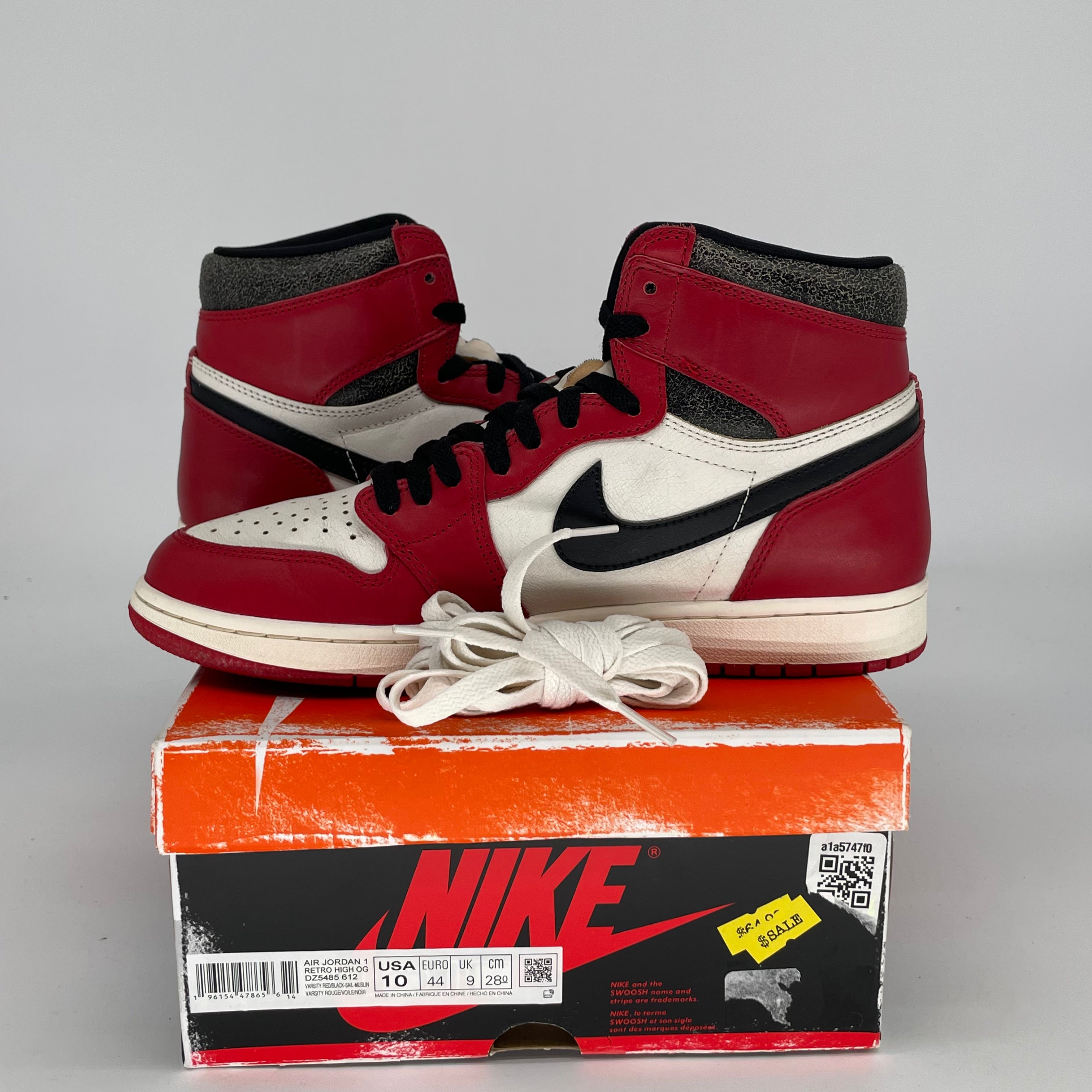 Original Title: AIR JORDAN 1 CHICAGO LOST AND FOUND SIZE 10/11.5W DZ5485 612   Optimized Title: **Authentic Air Jordan 1 Retro High OG 'Chicago Lost & Found' Sneakers - Men's Size 10 / Women's 11.5W (DZ5485-612) - Perfect for Streetwear & Basketball Fashion**