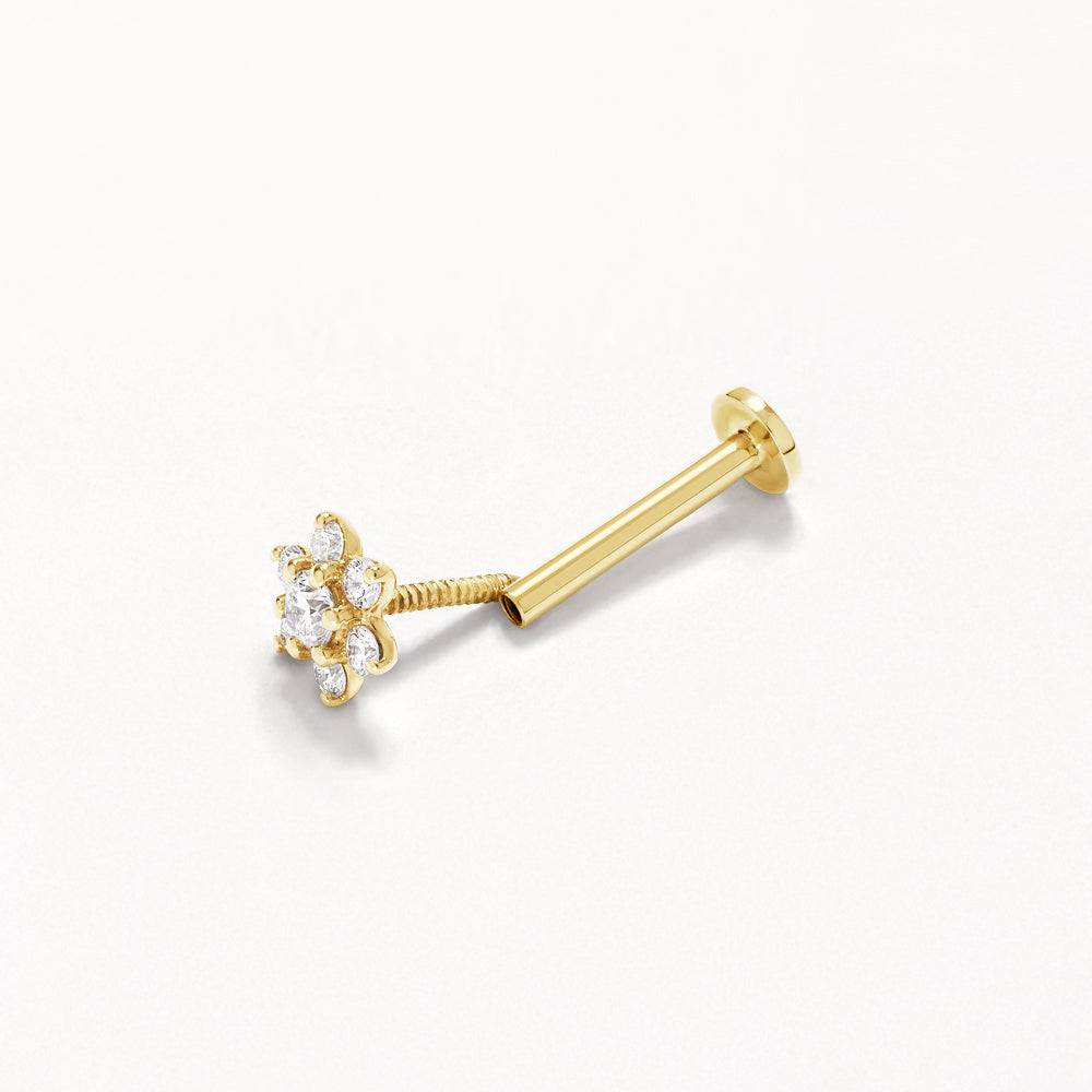 10k Gold Lab-Grown Diamond Flower Helix Single Stud Earrings - Perfect for Everyday Wear, Gifts & Special Occasions