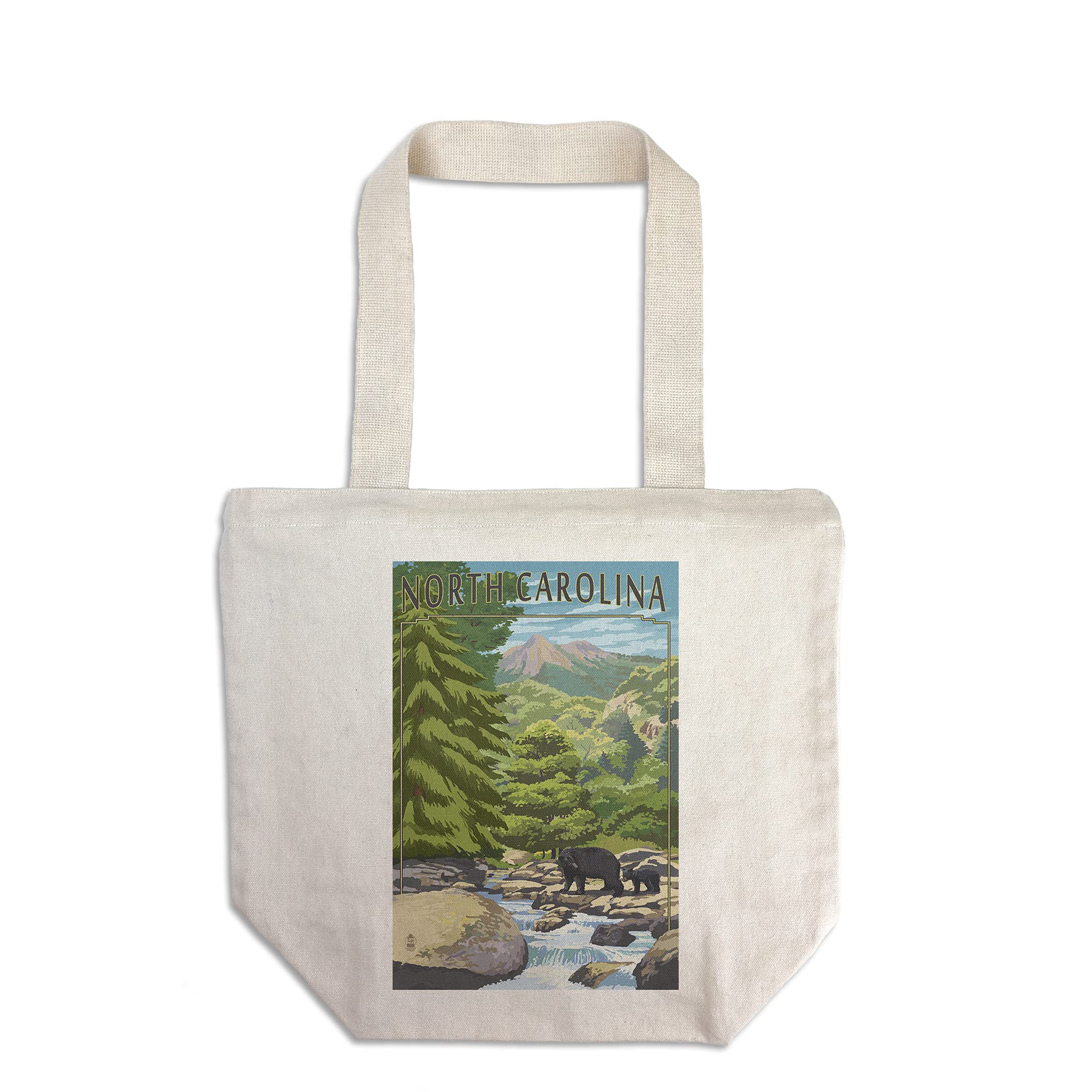 Lantern Press North Carolina Bears and Creek 100% Cotton Canvas Reusable Tote Bag - Eco-Friendly Shopping Bag for Groceries, Beach, and Daily Use