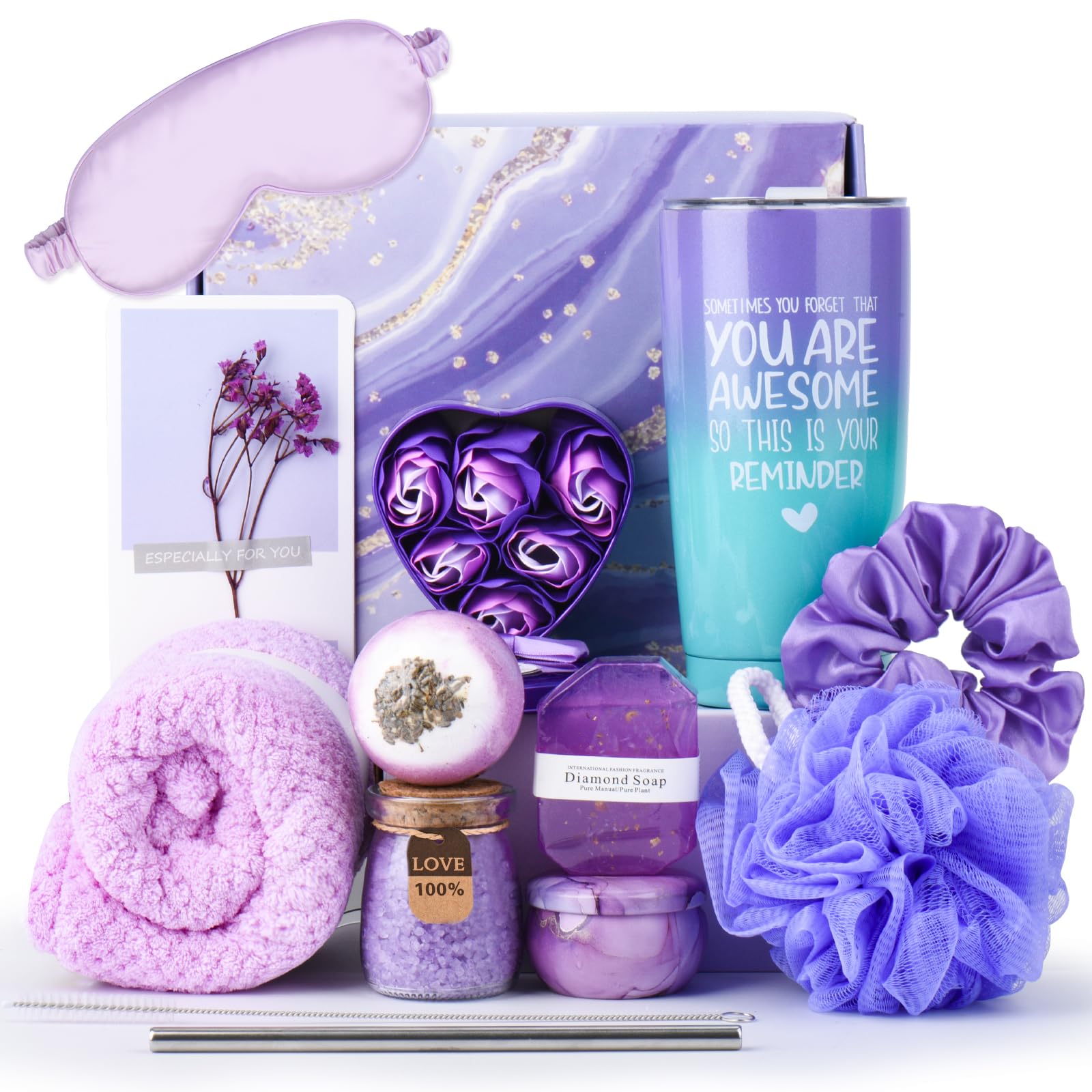 Relaxing Spa Gift Basket for Women - Self Care & Get Well Care Package - Unique Birthday, Mother's Day, Thank You Gifts for Wife, Best Friend, Sister, Coworker or Teacher - Perfect for Stress Relief, Home Spa Days & Thoughtful Surprises