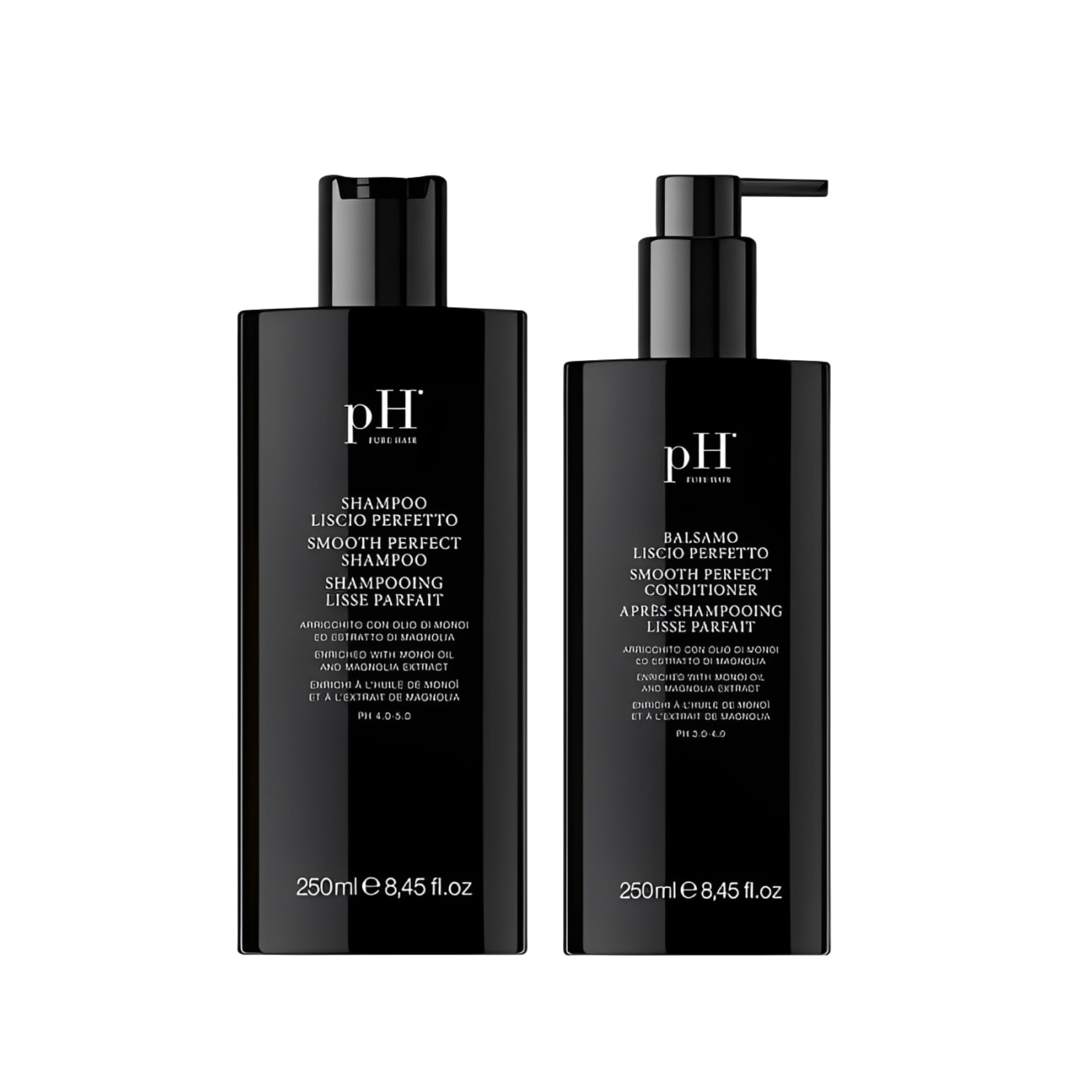 pH Labs Smooth Perfect Shampoo & Conditioner Set - Frizz Control & Hydrating Hair Care with Monoi Oil & Magnolia Extract - Moisturizing for Dry, Damaged Hair - 33.81 oz - Achieve Silky Smooth Hair at Home or Salon
