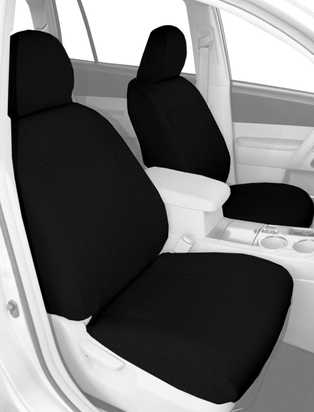 Premium Custom Fit Car Seat Covers for 2013-2016 Chevy Malibu - Black Tweed Fabric Bucket Seat Protectors with Black Insert & Trim (Front Pair) - Waterproof, Anti-Slip & Easy Installation for Daily Commute & Road Trips
