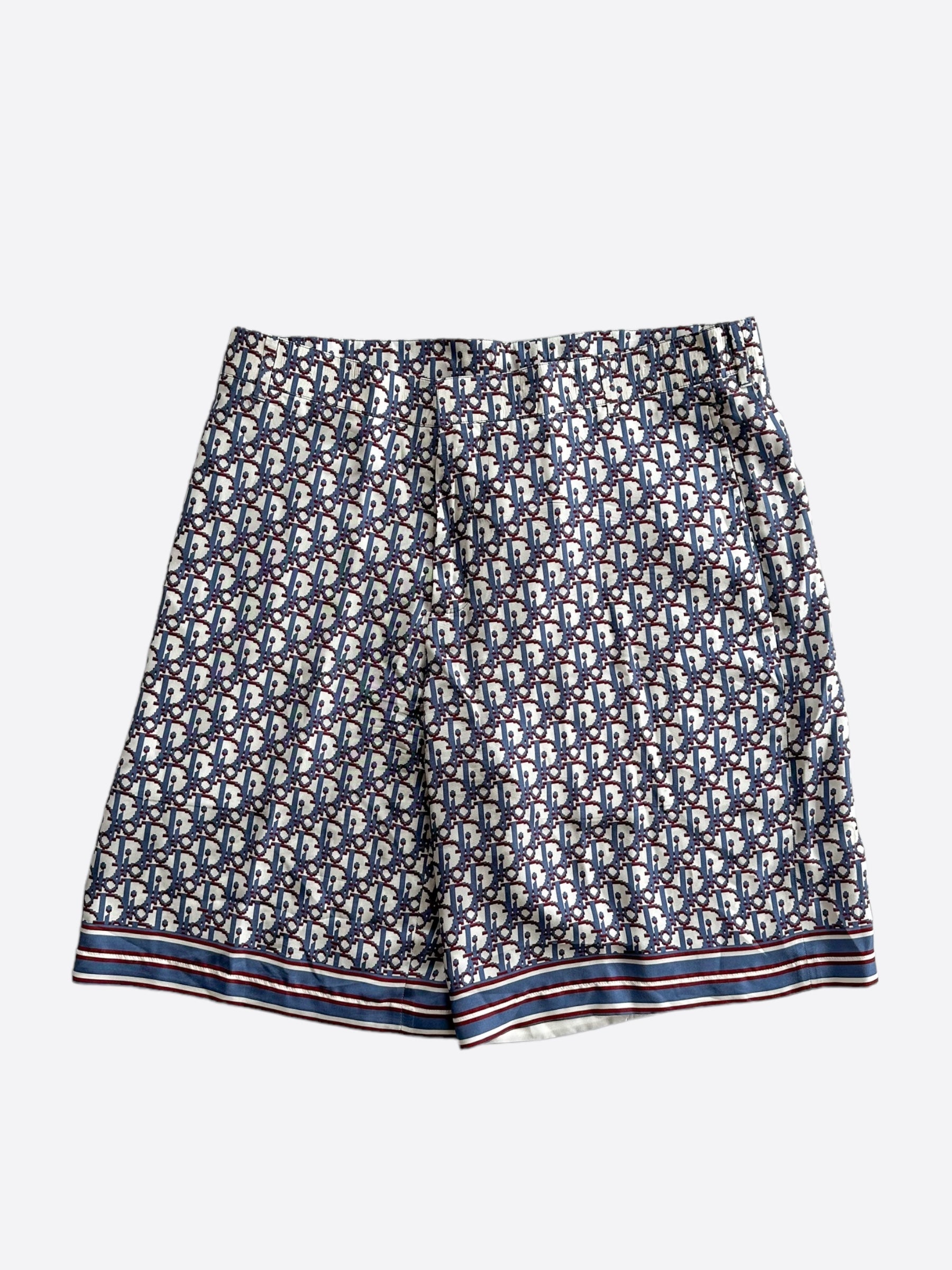 Dior Blue & Red Oblique Bermuda Shorts for Men - Luxury Designer Swimwear & Beachwear - Perfect for Summer Vacations, Pool Parties, and Resort Getaways