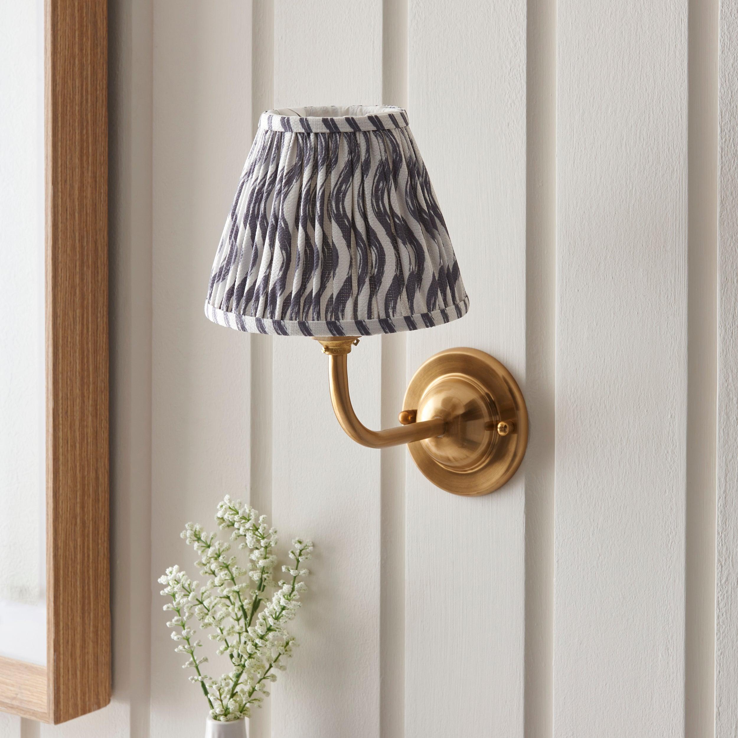 Dome Arc Brass Wall Light with 16cm Pearl Grey Ripple Shade - Elegant Vintage Lighting for Living Room, Bedroom & Hallway