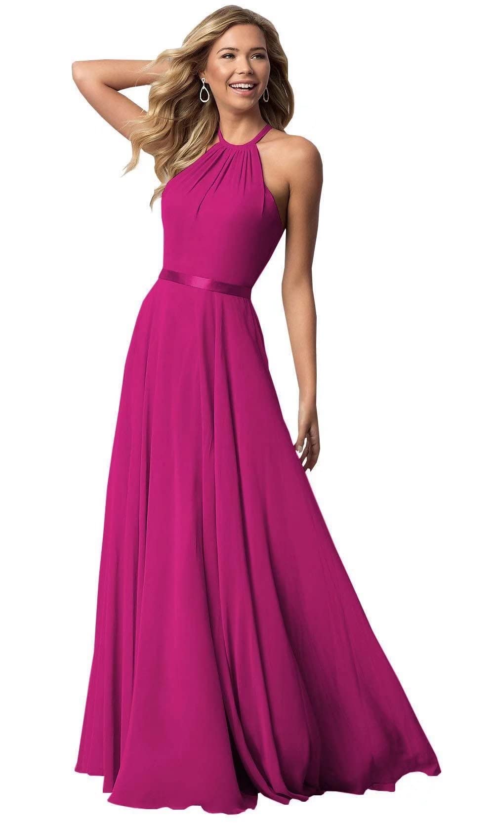 Elegant Halter Sleeveless Bridesmaid Dress - Chiffon Long Pleated Prom Gown for Weddings, Formal Events & Special Occasions