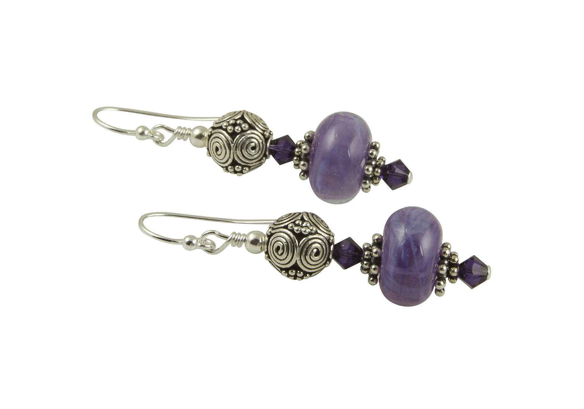 Handmade Orchid Purple Lampwork Glass Bead Earrings for Women - Boho Chic Dangle Earrings for Party, Wedding & Everyday Wear