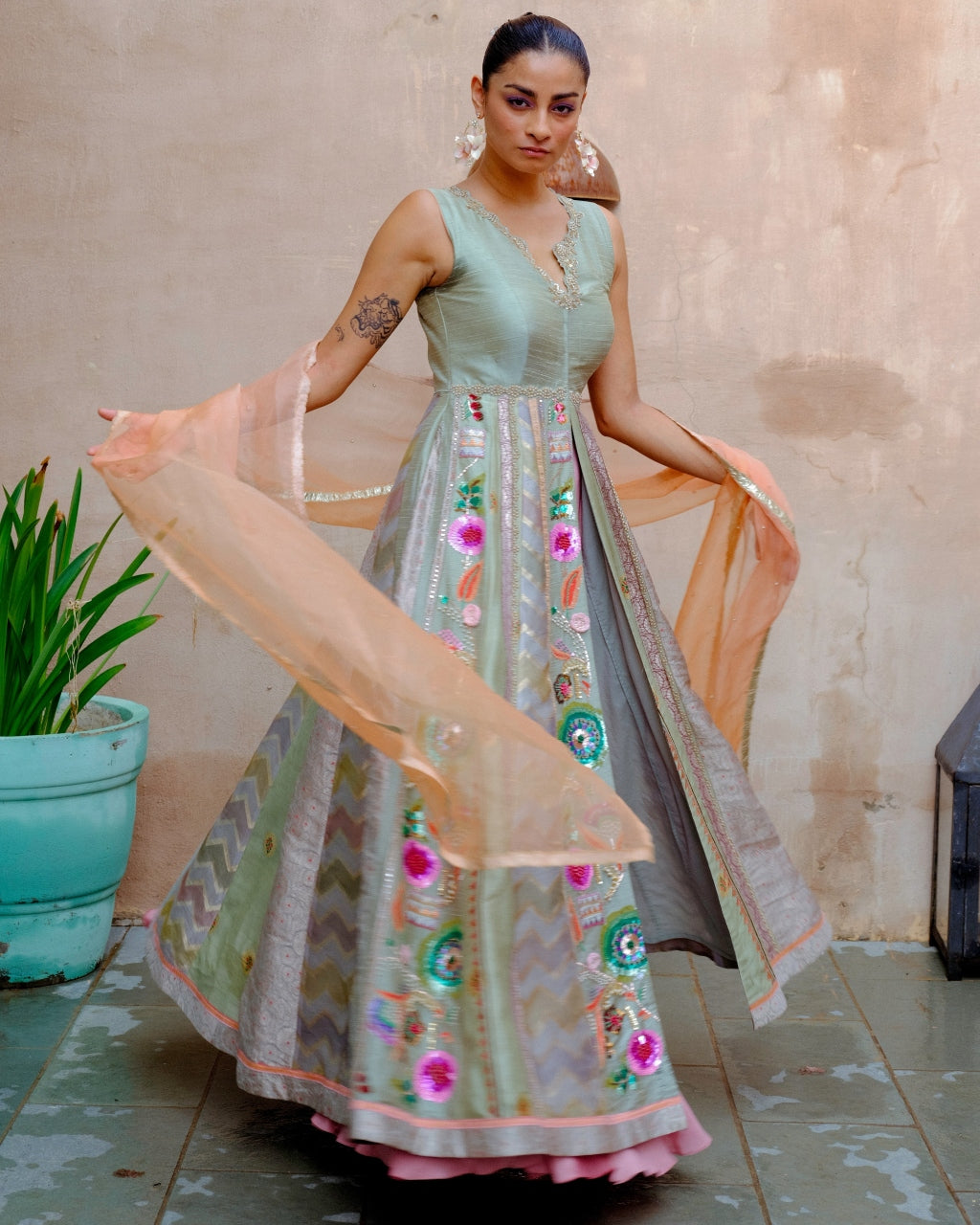 Stylish Aqua Blue Anarkali Jacket Set for Women - Elegant Ethnic Outfit for Parties, Weddings & Festive Occasions