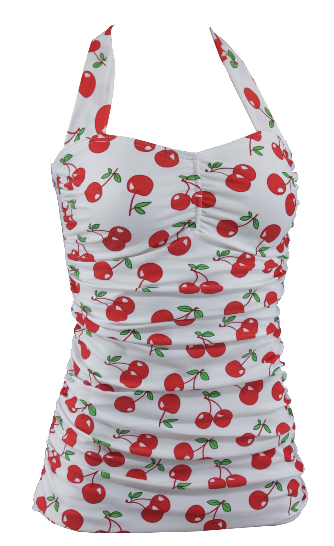 Vintage Women's One-Piece Halter Swimsuit with Ruffled Cherry Print - Retro Beachwear for Pool, Vacation & Summer Outfits