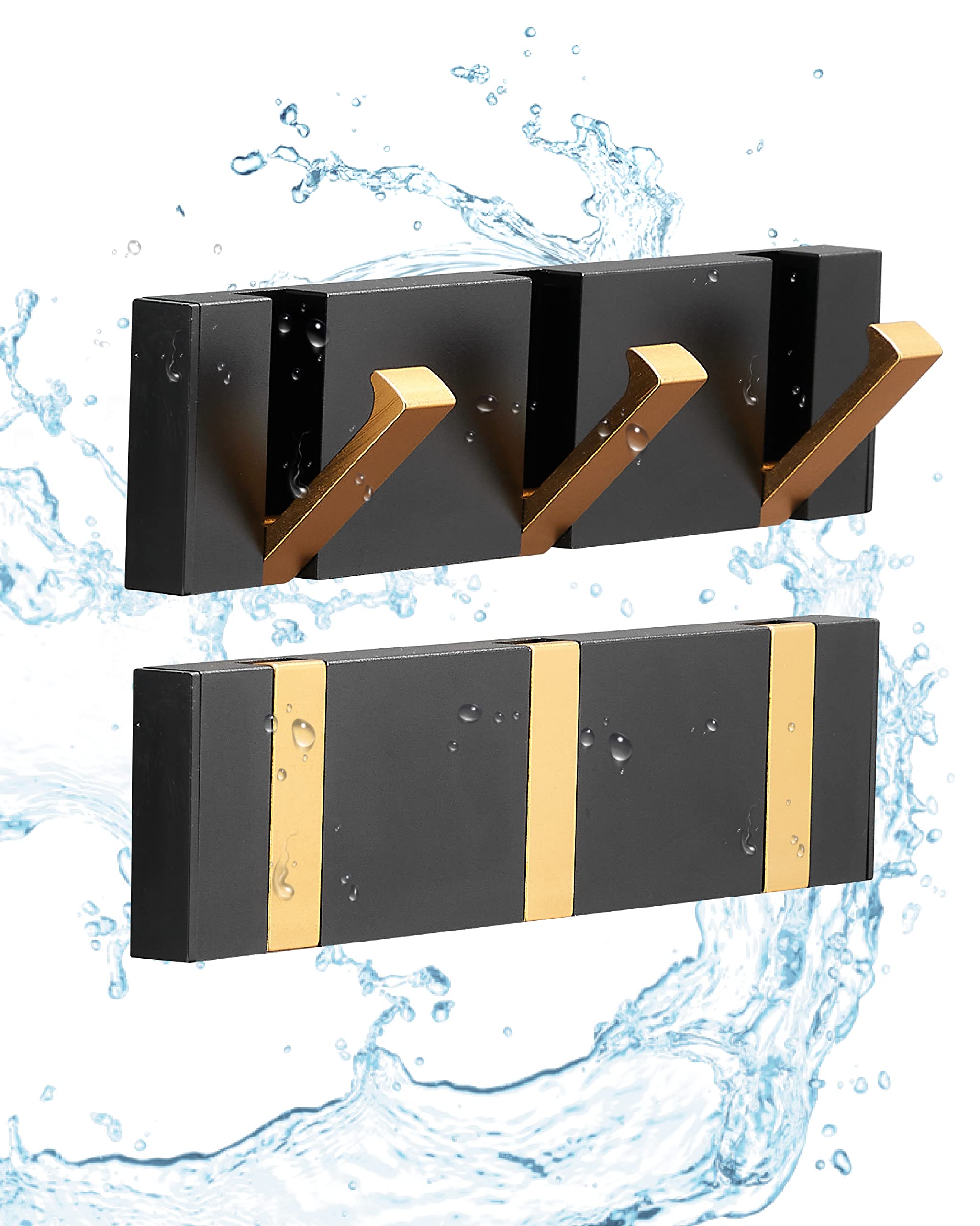 2 Pack Waterproof Black Matte Towel Hooks - Folded Invisible Wall Hooks for Bathroom, Kitchen & Balcony - Minimalist Coat & Key Hooks - Rustproof Durable Design for Home & Office Use