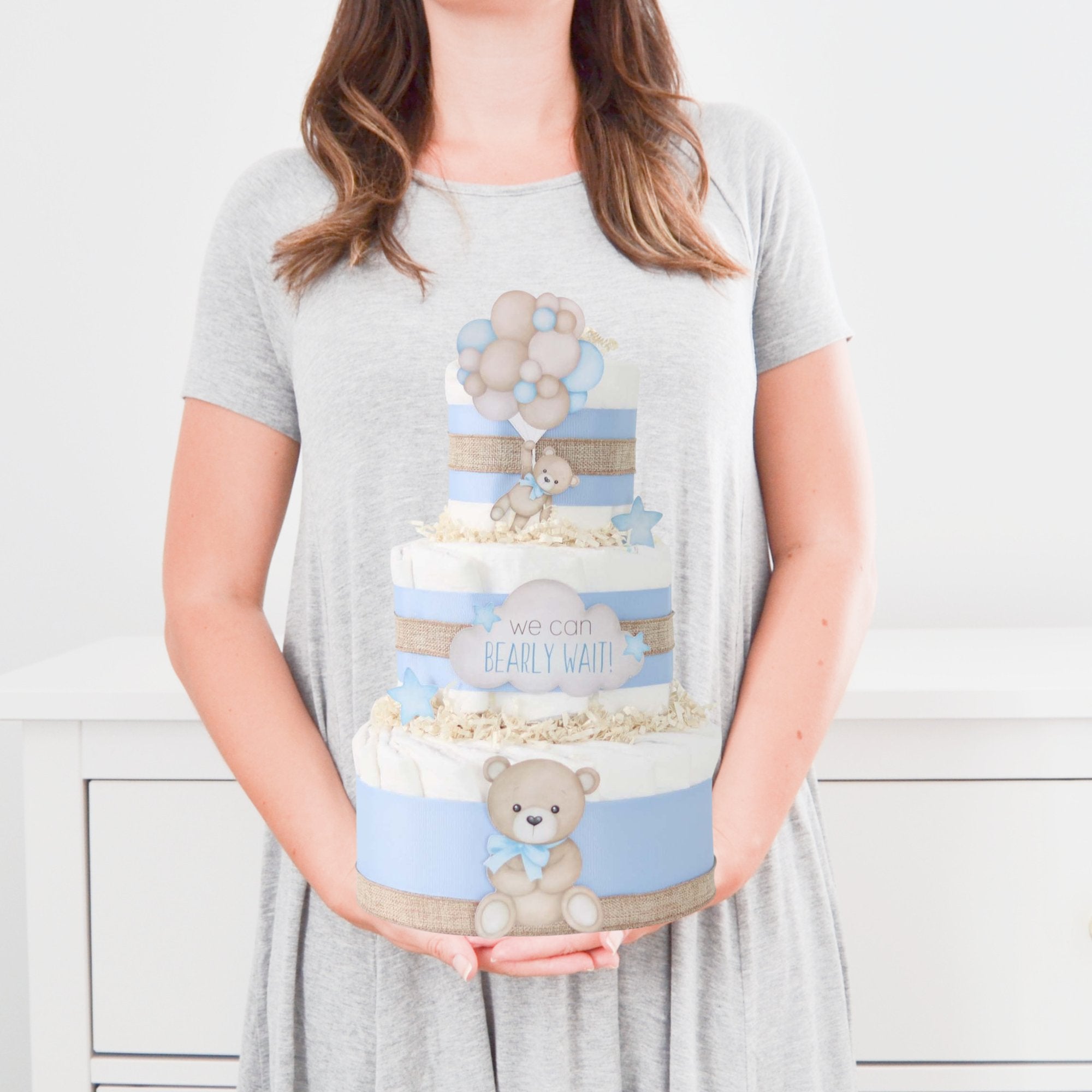 Adorable Blue Teddy Bear Diaper Cake - Perfect Baby Shower Gift & Nursery Decor - SKU: DCBG1003
