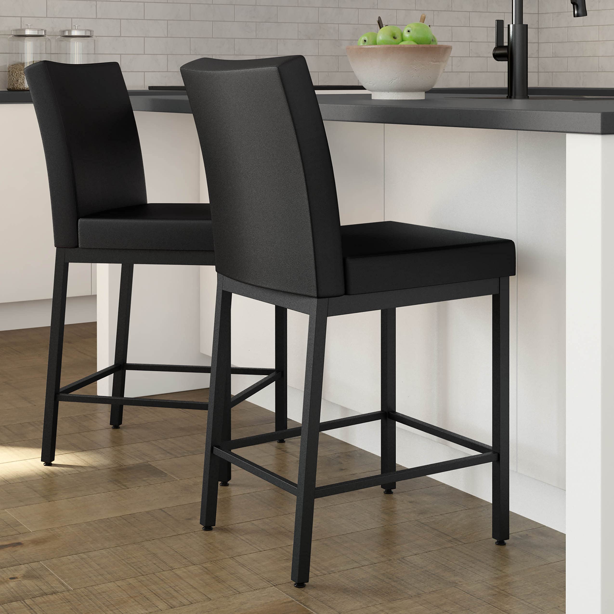 Amisco Perry 30 Inch Bar Stool - Charcoal Black & Brown Faux Leather Seat with Black Metal Frame - Perfect for Kitchen Island, Home Bar & Breakfast Nook