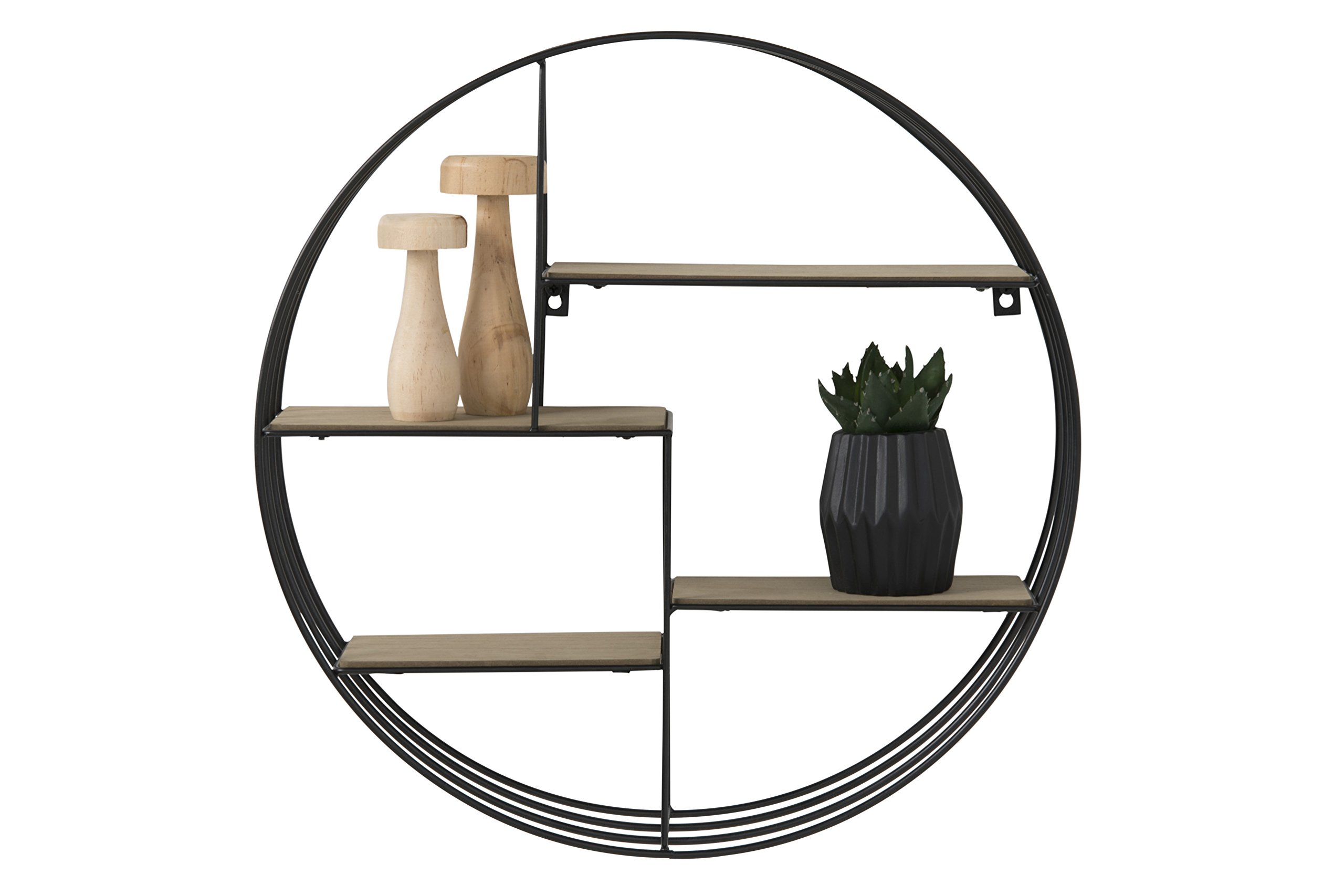 Industrial Black Metal Floating Wall Shelf - 4-Tier Round Hanging Shelf for Home Decor, 45 x 45 x 10 cm - Perfect for Living Room, Bedroom, Bathroom & Office Storage Organization