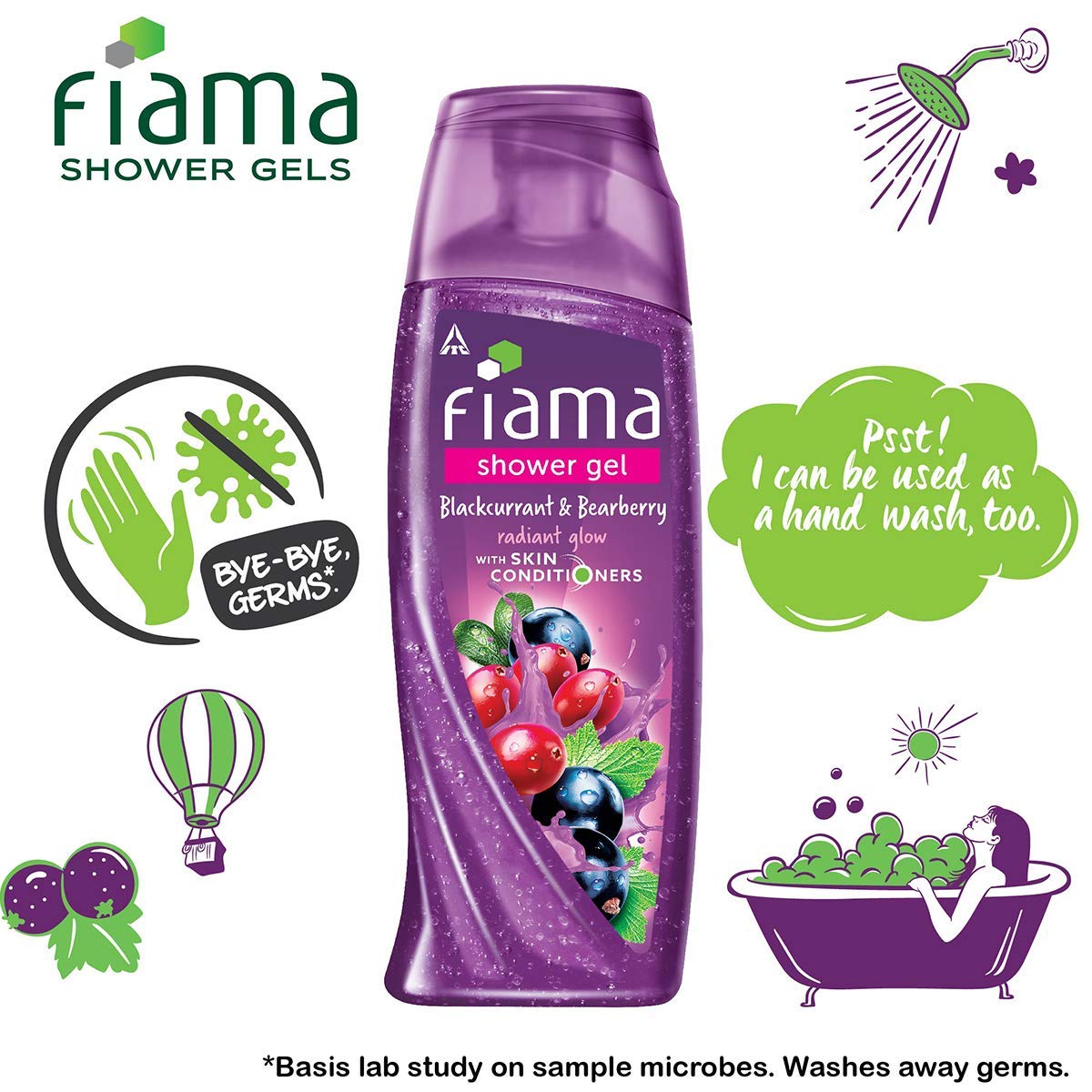 Fiama Happy Moisturising Hand Wash - Grapefruit & Bergamot Scent, 1000ml Refill Pack | Fiama Shower Gel - Blackcurrant & Bearberry Body Wash with Skin Conditioners for Radiant Glow, 250ml Bottle | Hydrating Hand & Body Wash for Daily Use at Home or Travel