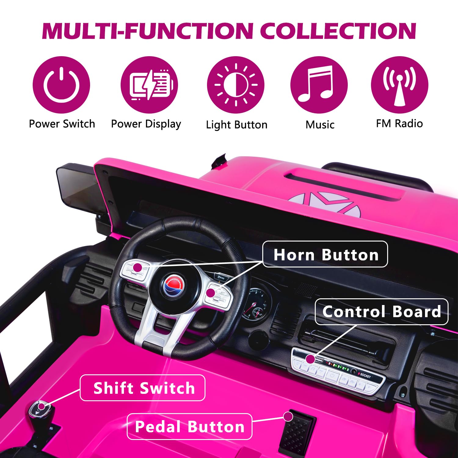 MOLACHI 12V Kids Ride-On Truck - 2 Seater Electric Toy Car with Music, MP3 Player, Safety Belt & LED Lights | 3 Speed Adjustable Battery-Powered Vehicle for Boys & Girls (Pink) | Perfect for Indoor Playrooms & Outdoor Backyard Fun