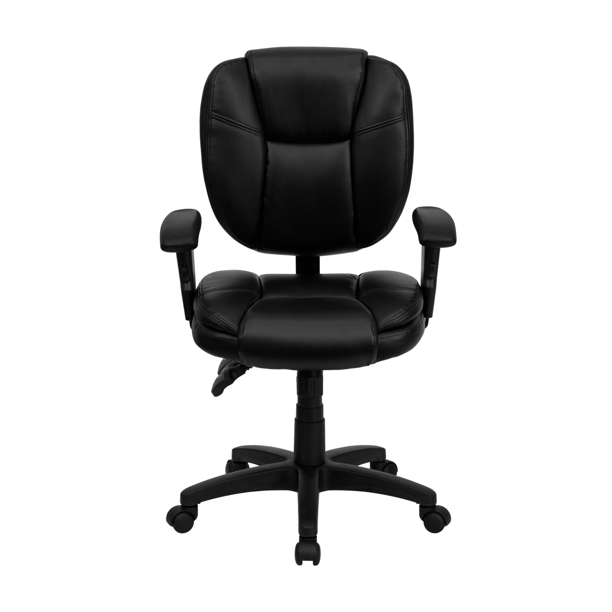 Premium Ergonomic Office Chair - Flash Furniture Caroline Mid-Back Black LeatherSoft Swivel Task Chair with Lumbar Support & Adjustable Arms for Home Office, Gaming, and Workspace Comfort
