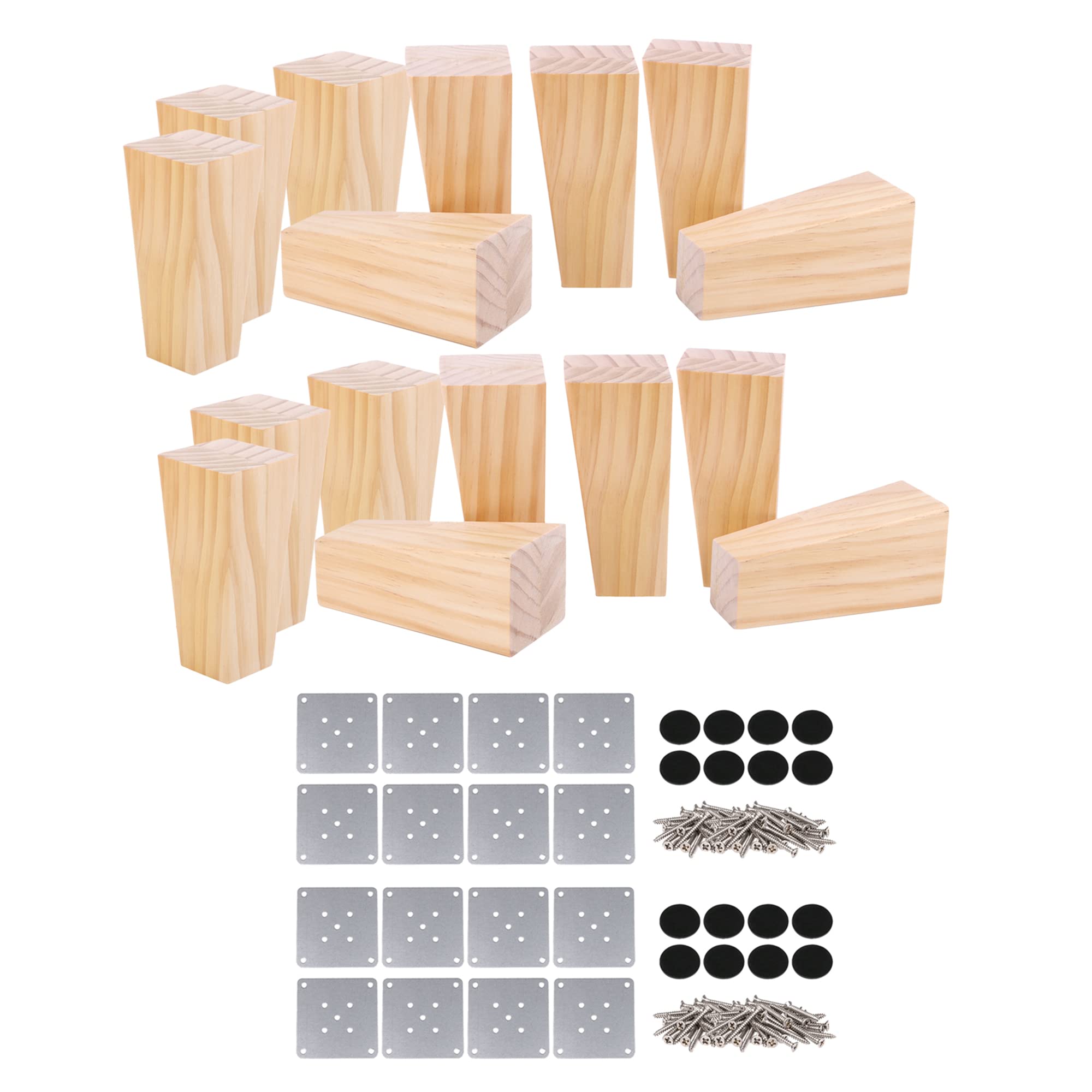 Bstinay 16PCS 6x4x12cm Wooden Tapered Square Furniture Legs with Mounting Hardware - Perfect for Sofa, Chair, Table & DIY Furniture Projects
