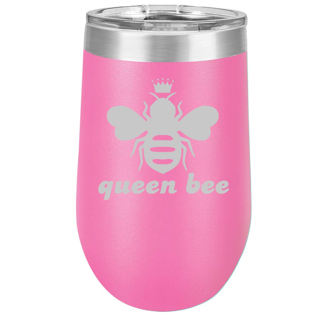 16 oz Double Wall Vacuum Insulated Stainless Steel Wine Tumbler - Stemless Coffee Travel Mug with Lid - Queen Bee Design (Hot Pink) - Perfect for Hot/Cold Drinks, Office, Commuting & Outdoor Activities